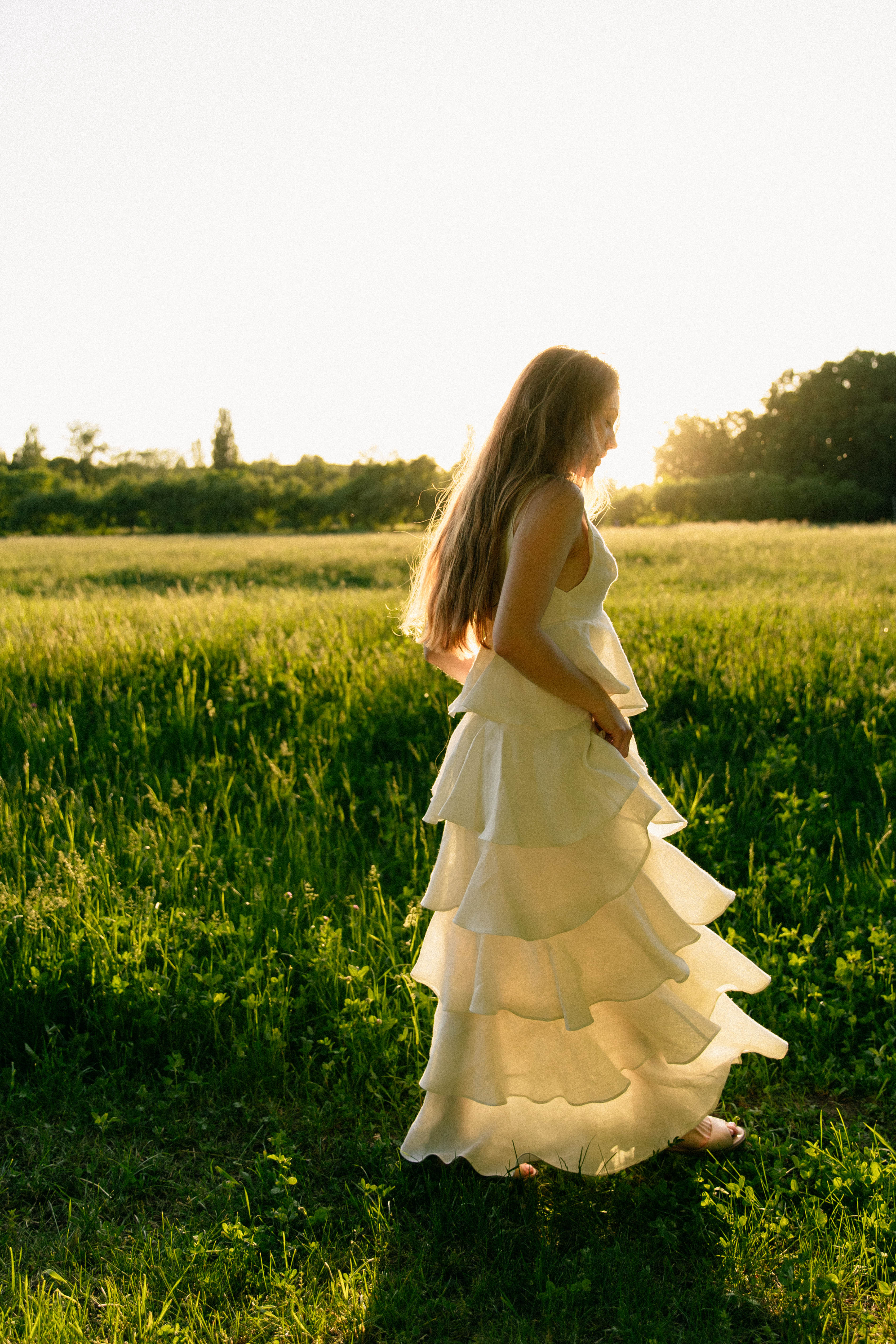 Tiered Linen Wedding Dress