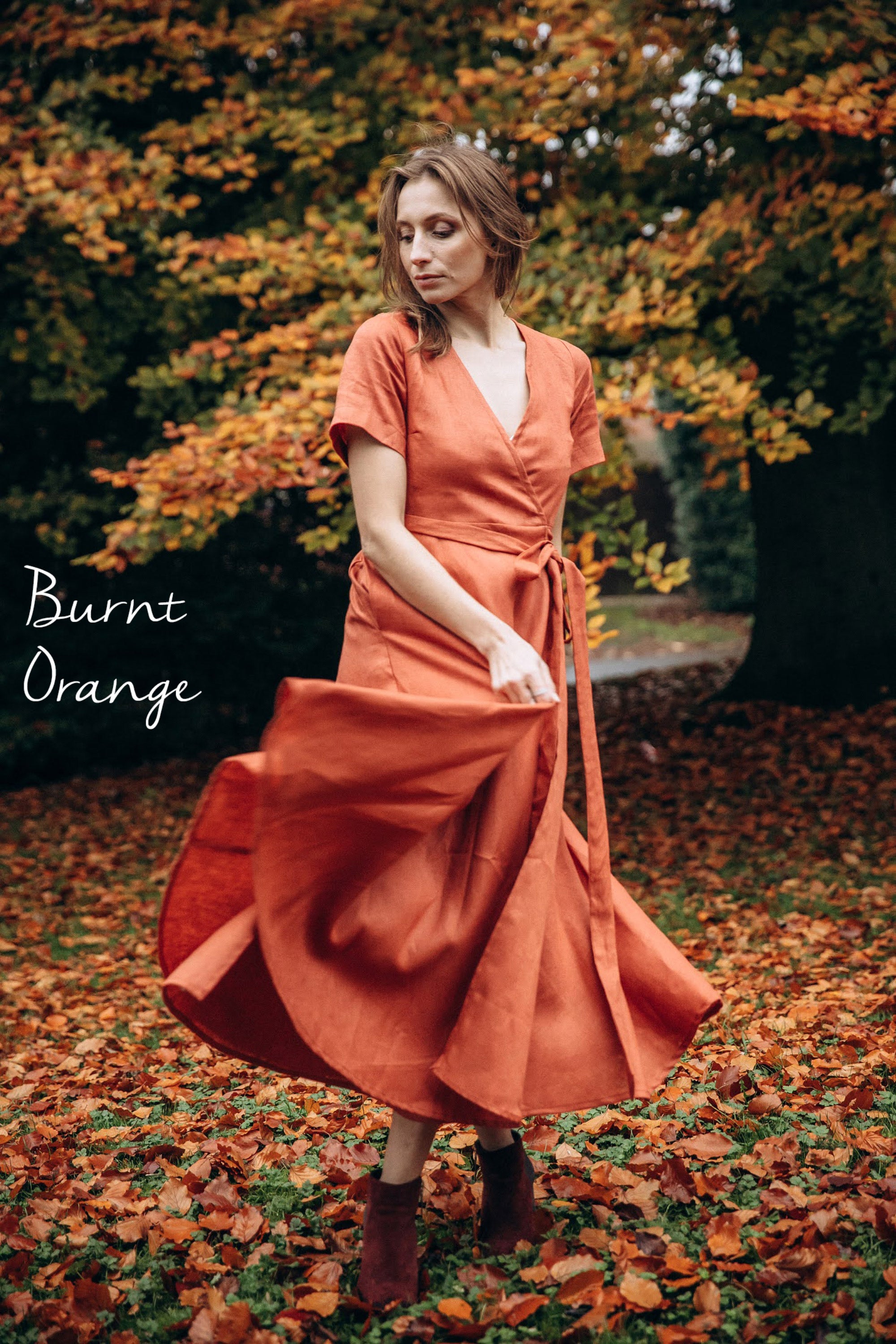 Midi Linen Wrap Dress | Cinnamon