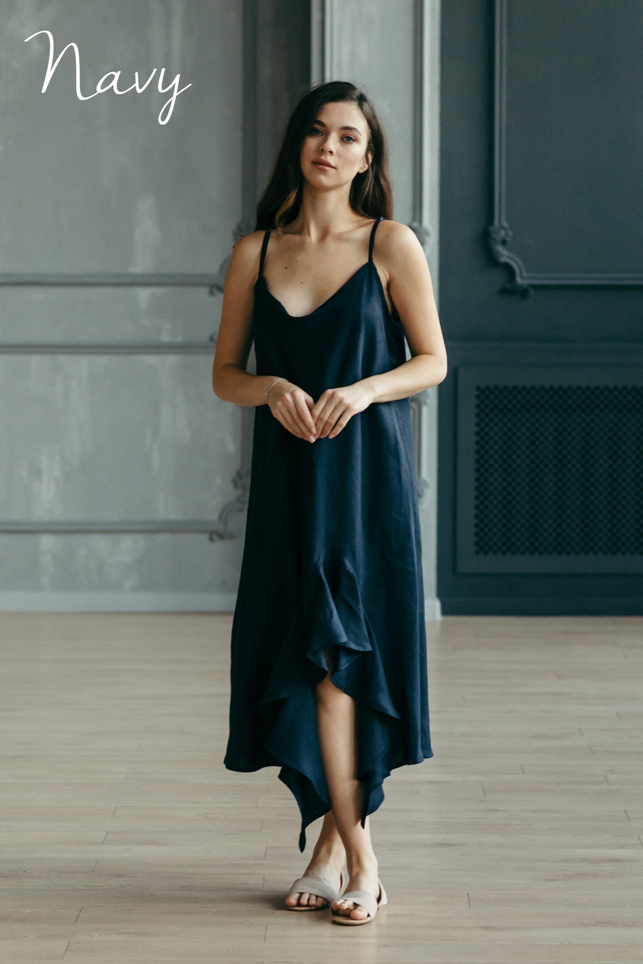 Asymmetric Linen Slip Dress