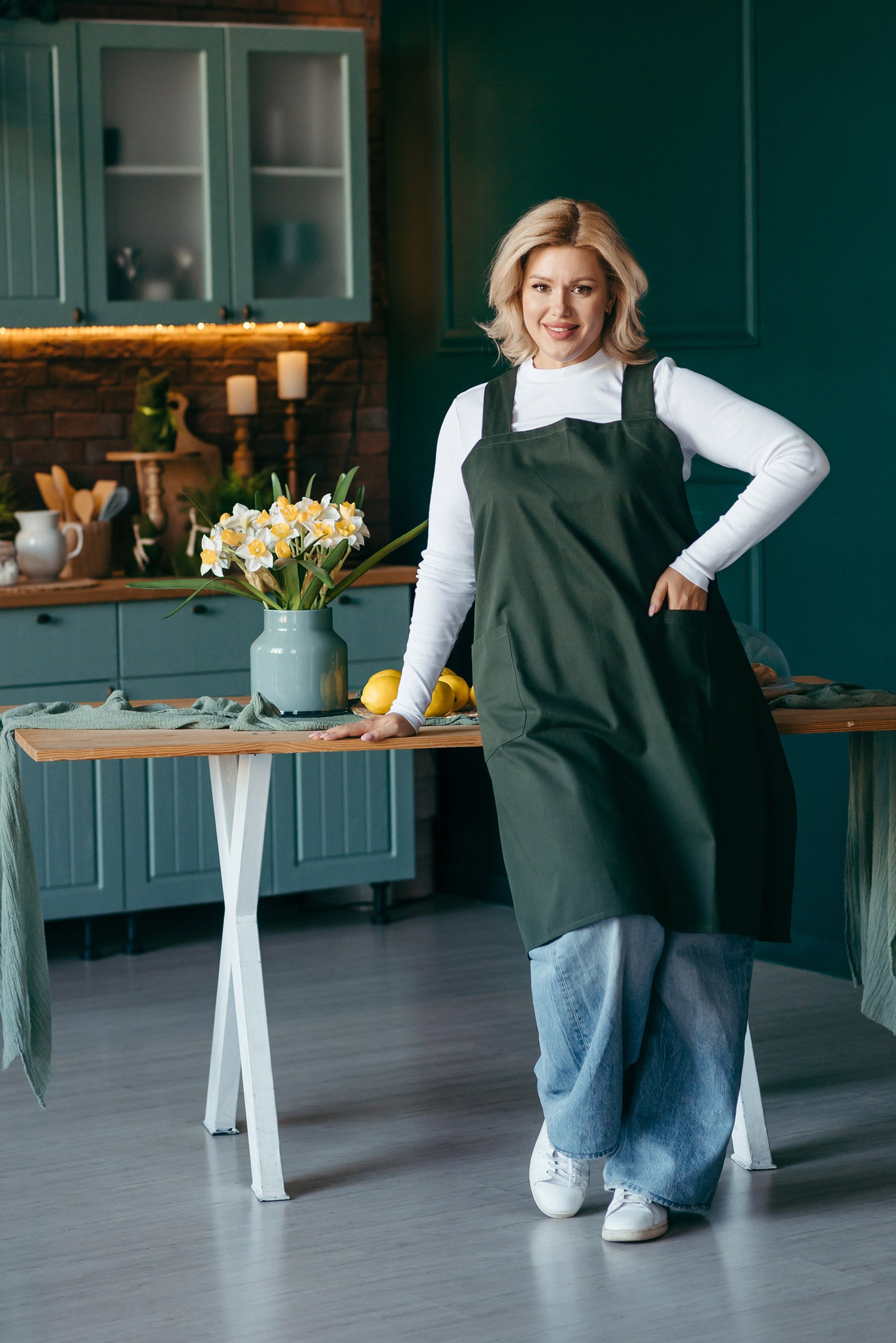 Crossover Cotton Pinafore Apron | Khaki