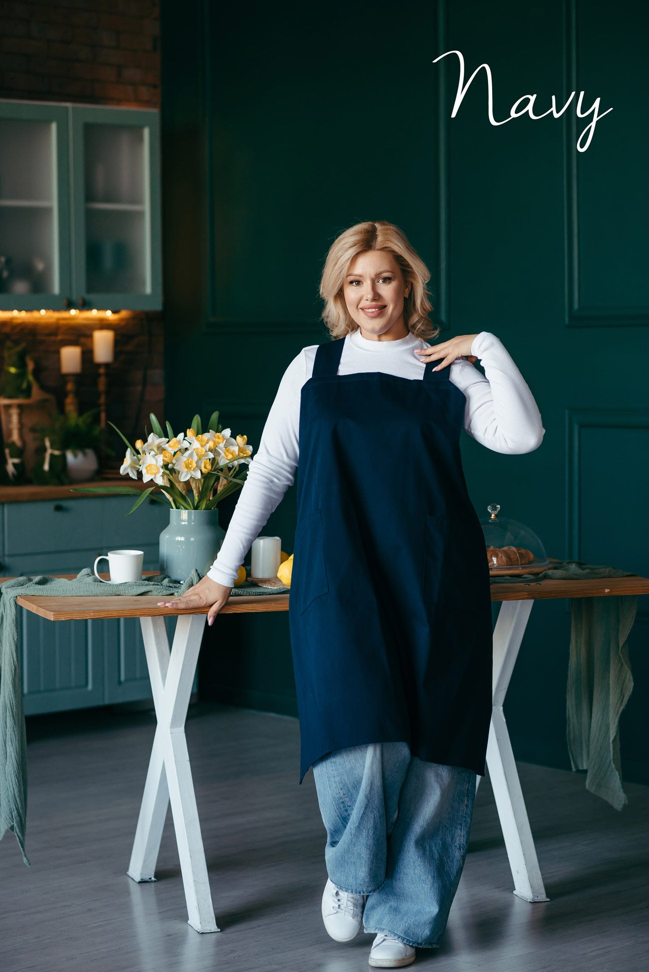 Cotton Pinafore Apron for Artist | Teal