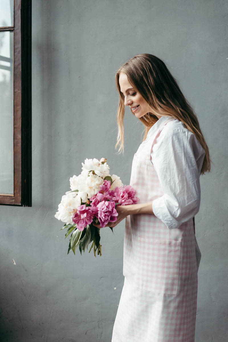 Printed Cotton Pinafore Apron | Checked