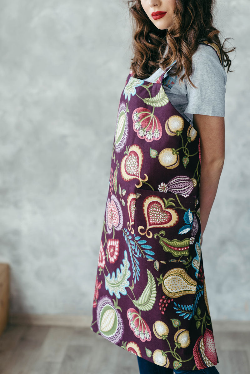 Printed Cotton Pinafore Apron | Duck Egg
