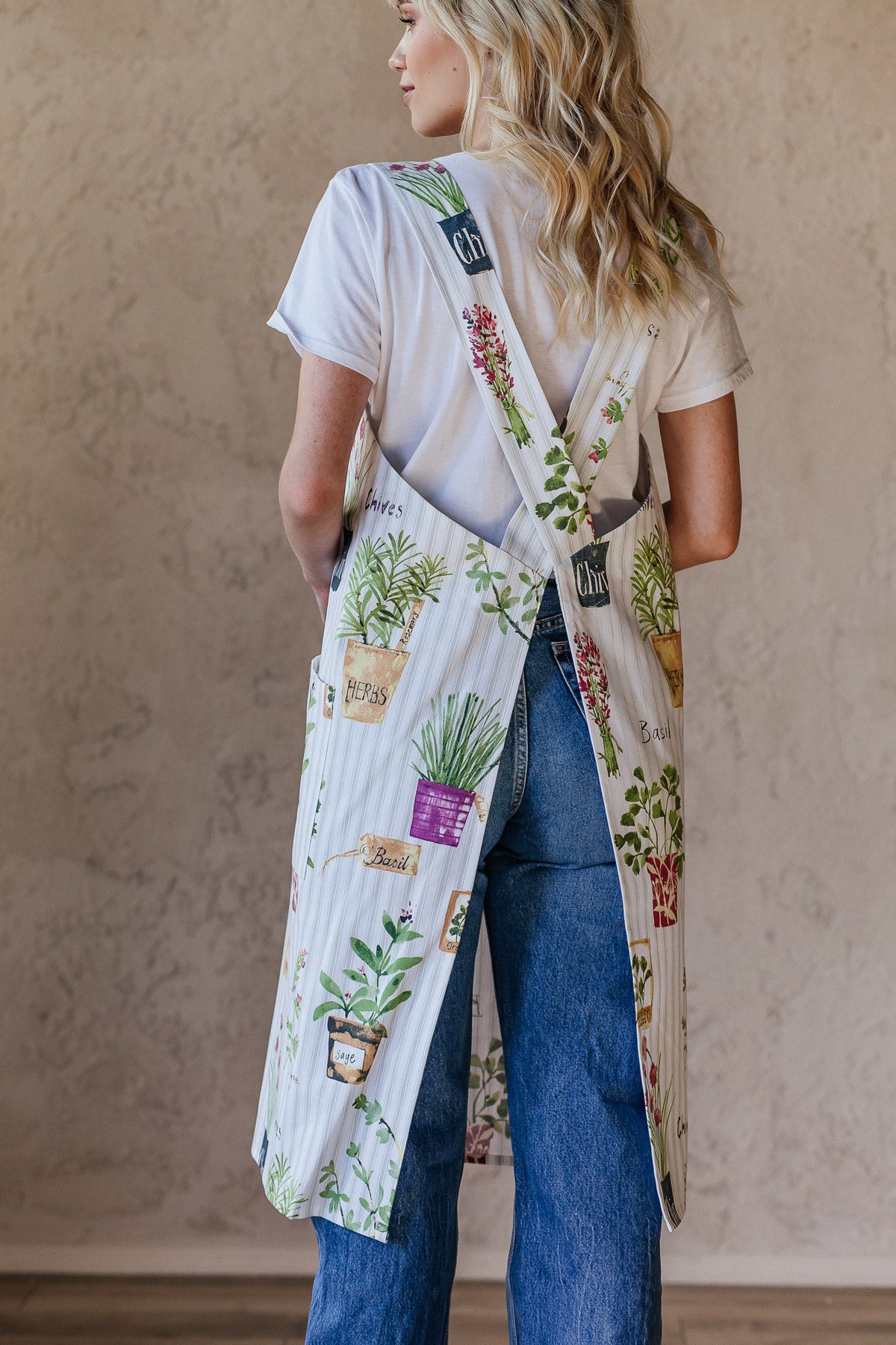 Printed Cotton Pinafore Apron | Herb Pots