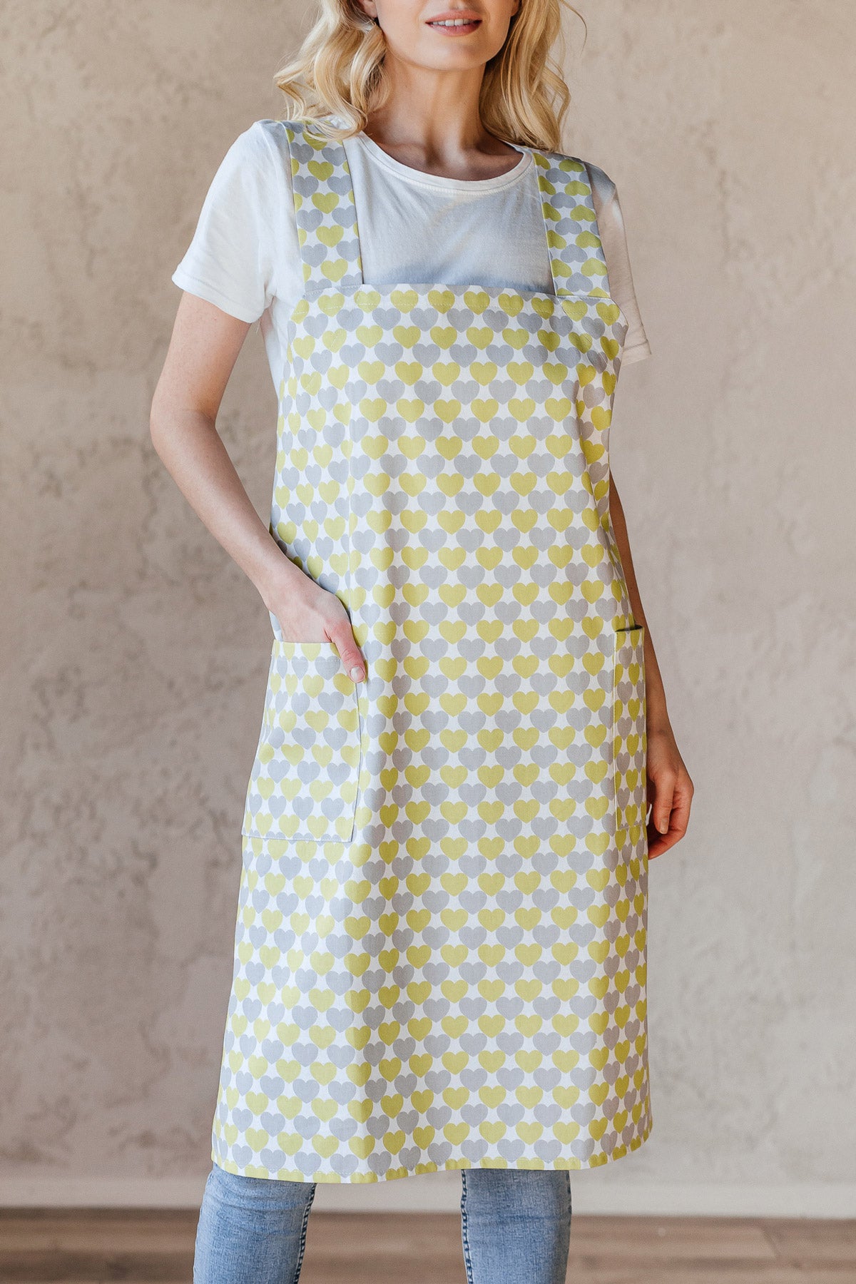 Printed Cotton Pinafore Apron | Herb Pots