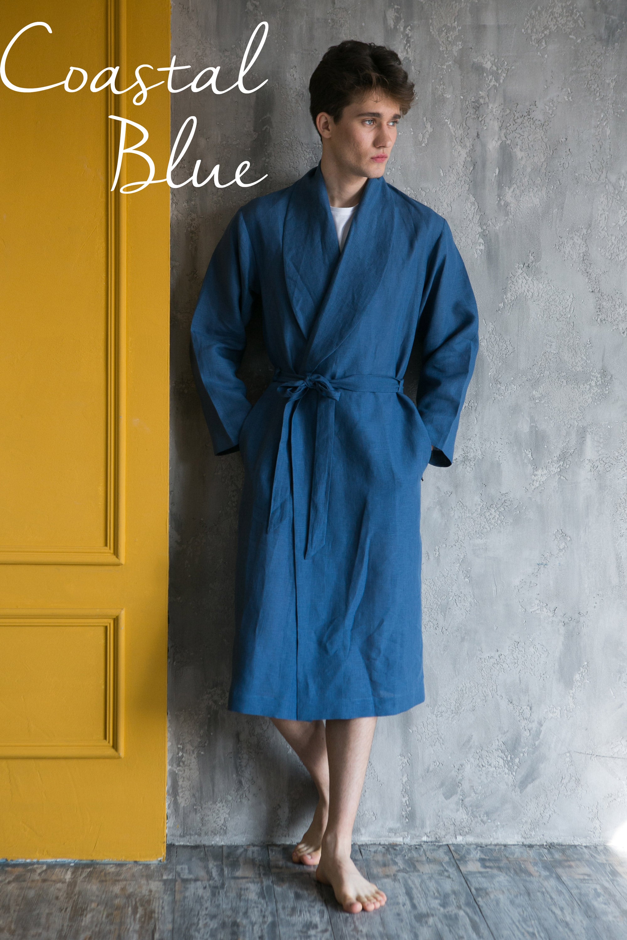 Classic Men’s Linen Robe | Navy
