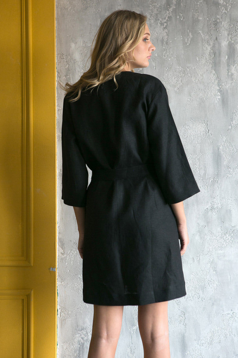 Linen Kimono Robe | Black