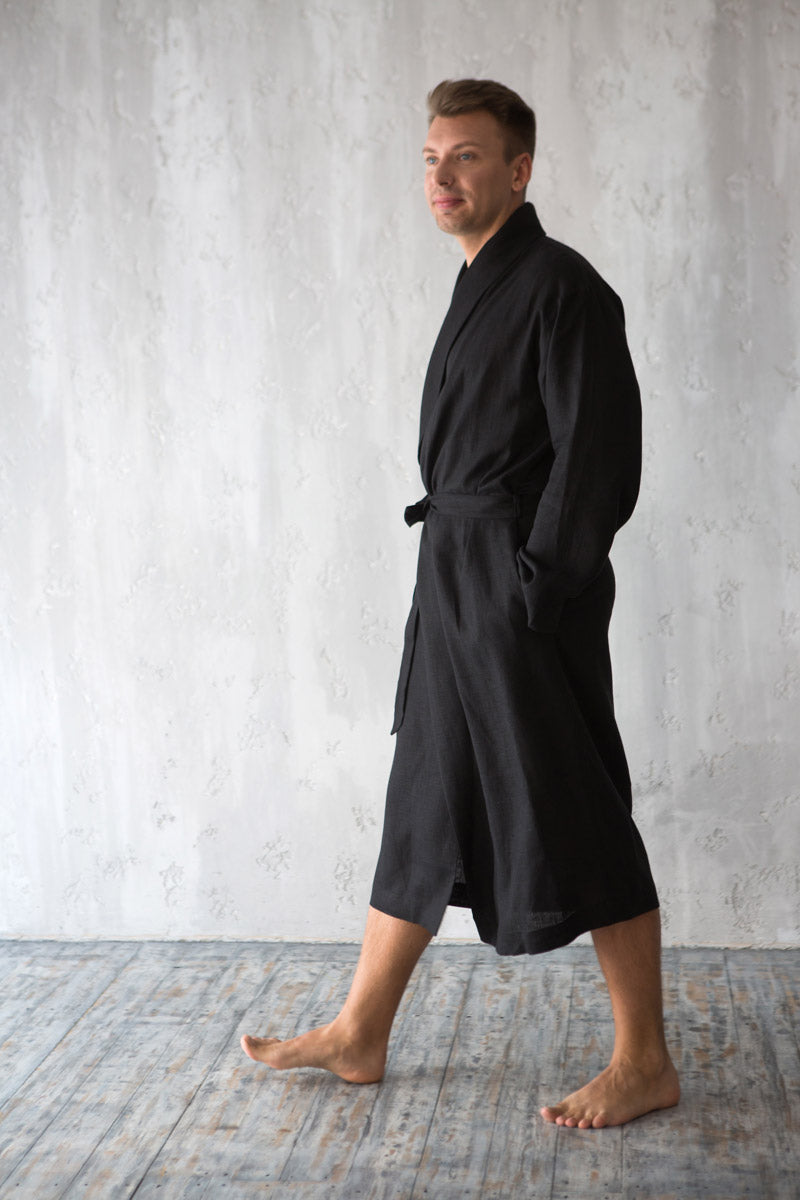 Classic Men’s Linen Robe | Navy