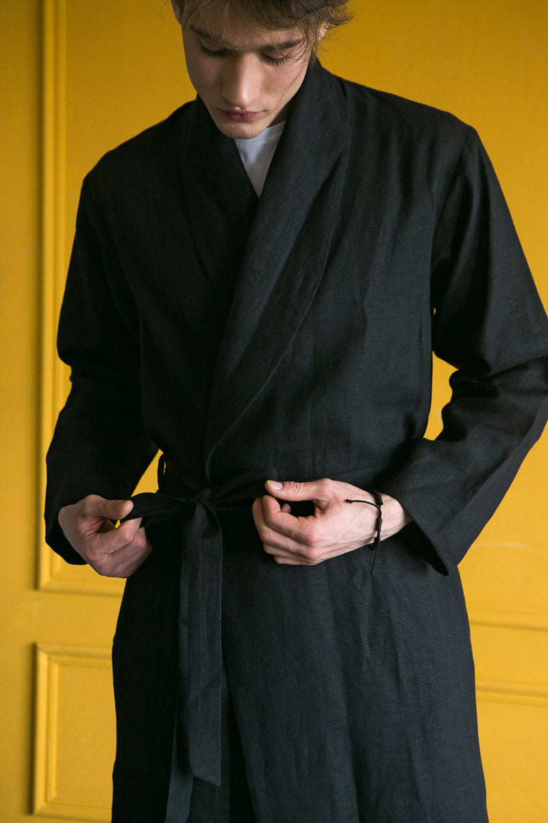 Classic Men’s Linen Robe | Navy