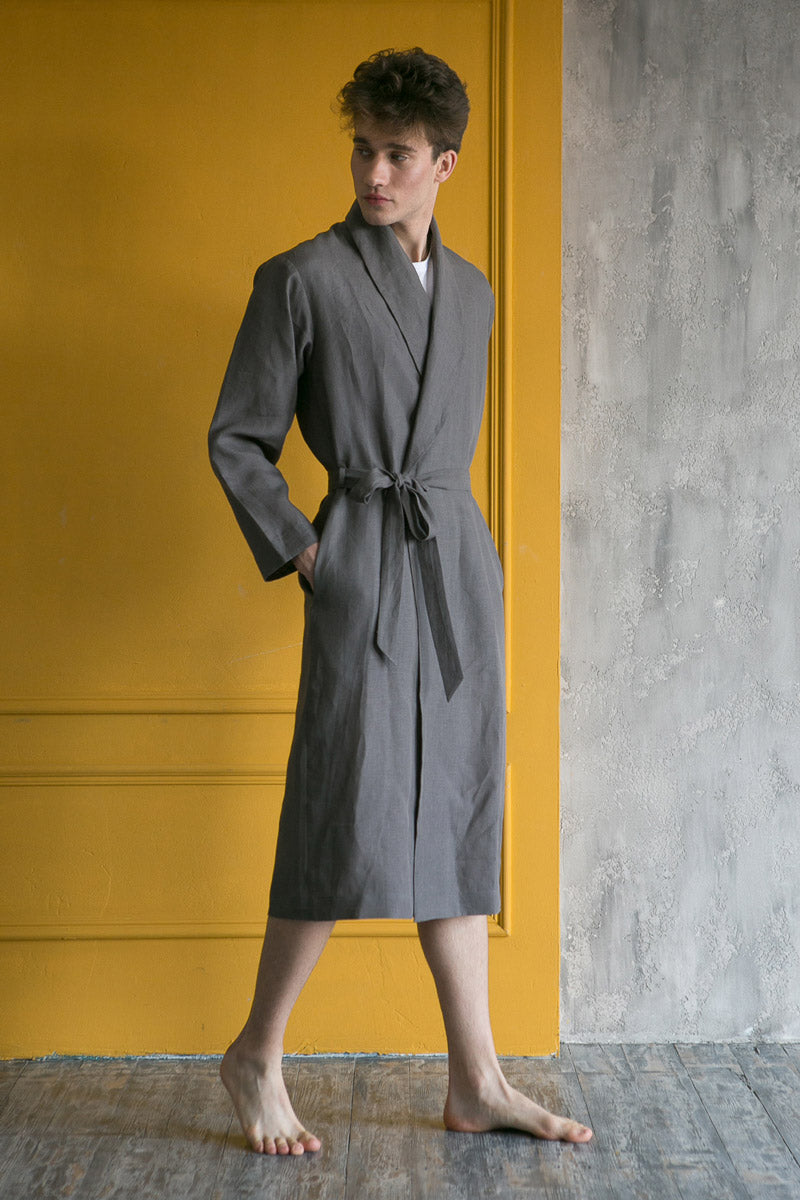 mens linen dressing gown Linen Bathrobe Lightweight Kimono Robe for Men, Relaxed Fit Summer Loungewear