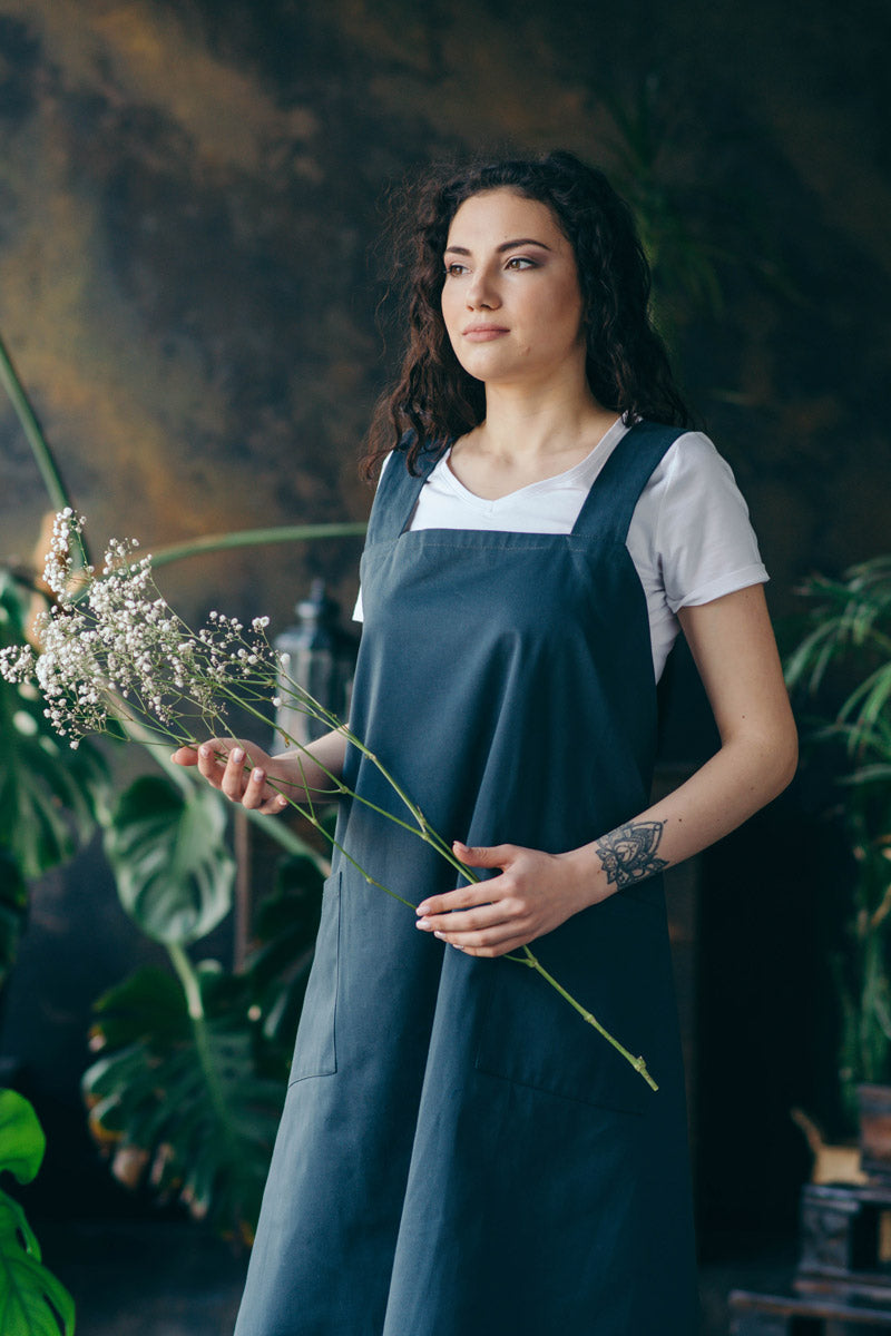 Cotton Pinafore Apron for Artist | Teal