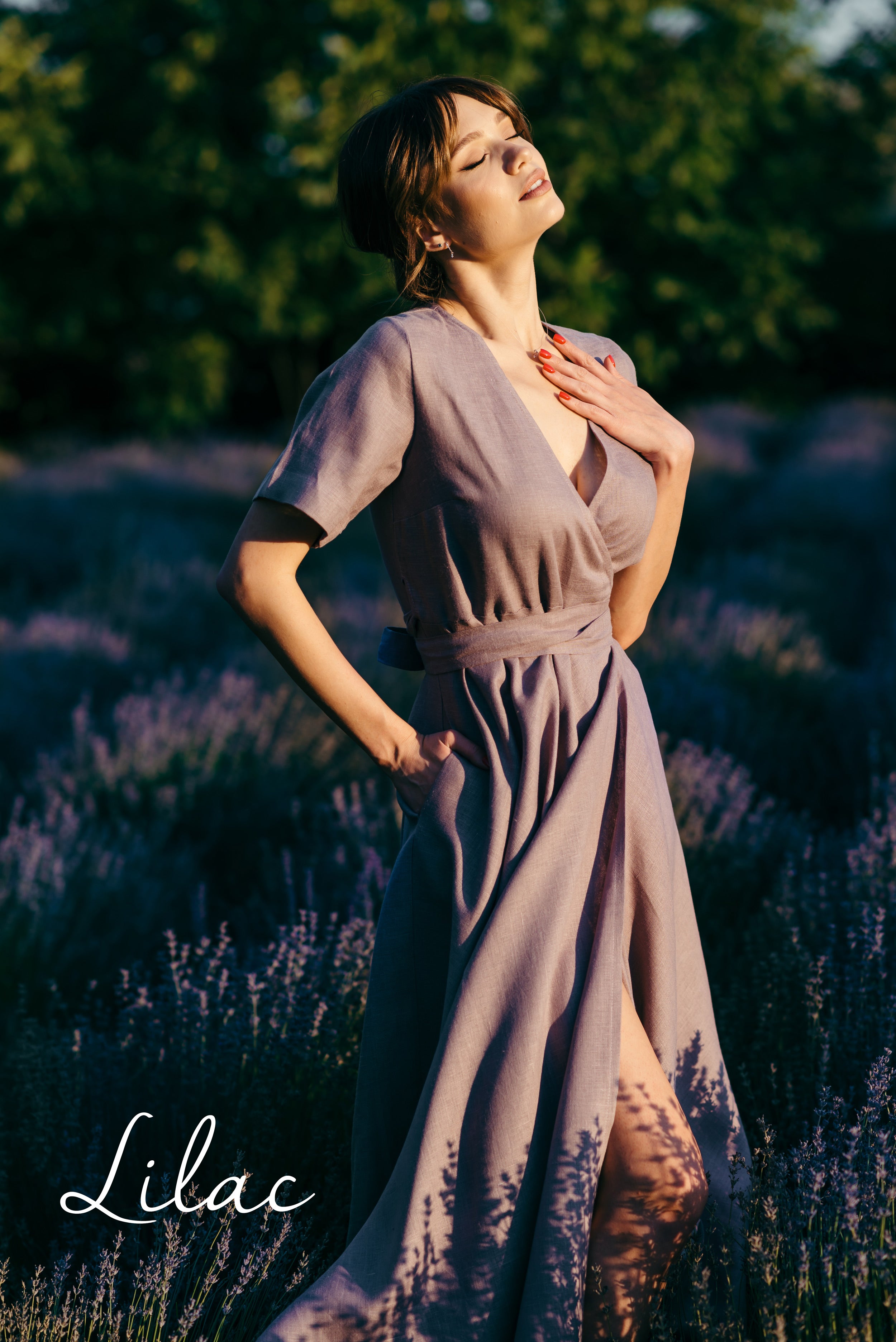 Midi Linen Wrap Dress | Cinnamon