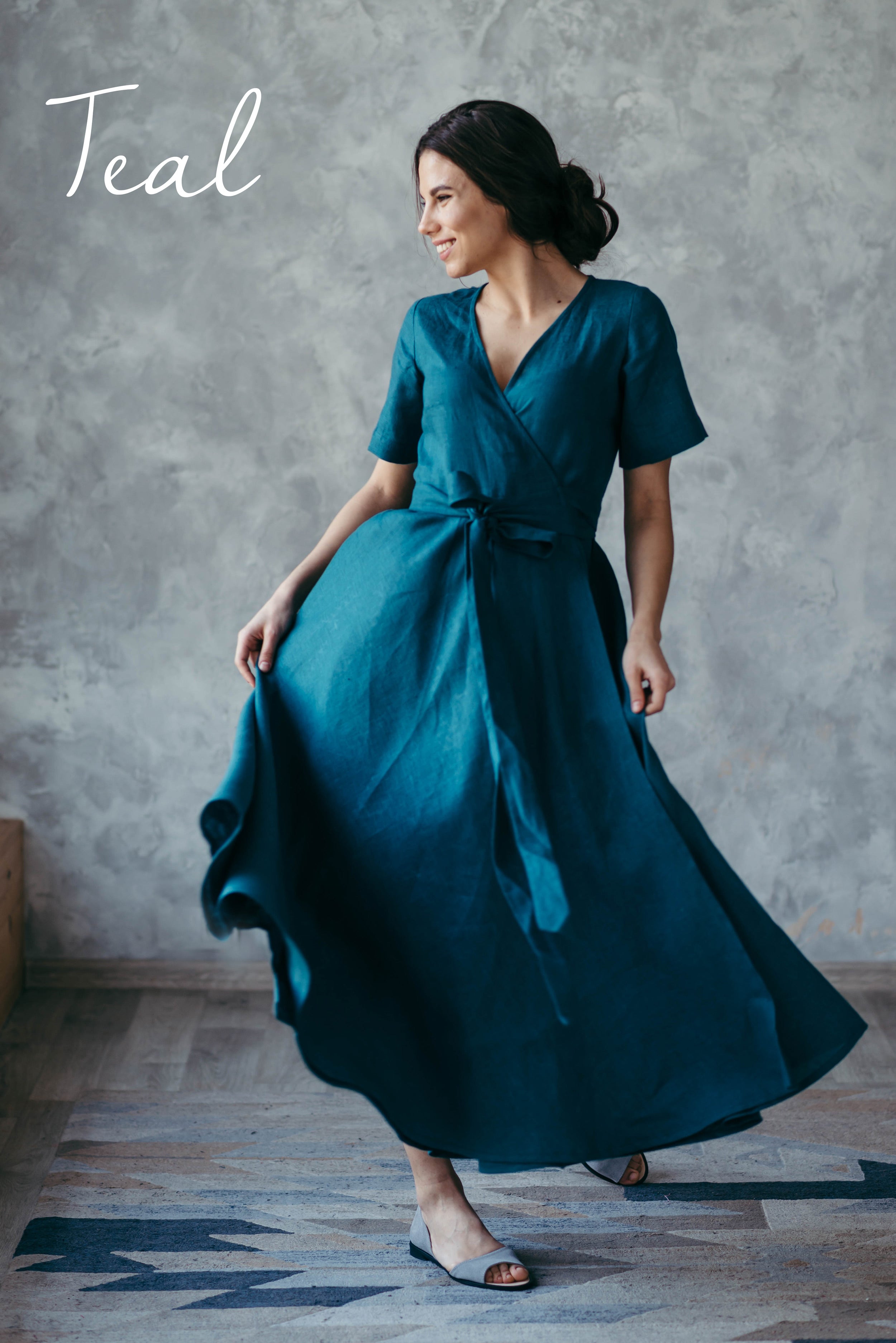 Midi Linen Wrap Dress | Plum