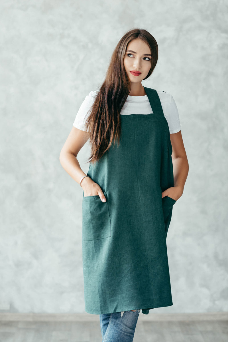 No-Tie Linen Apron | Pinafore Apron