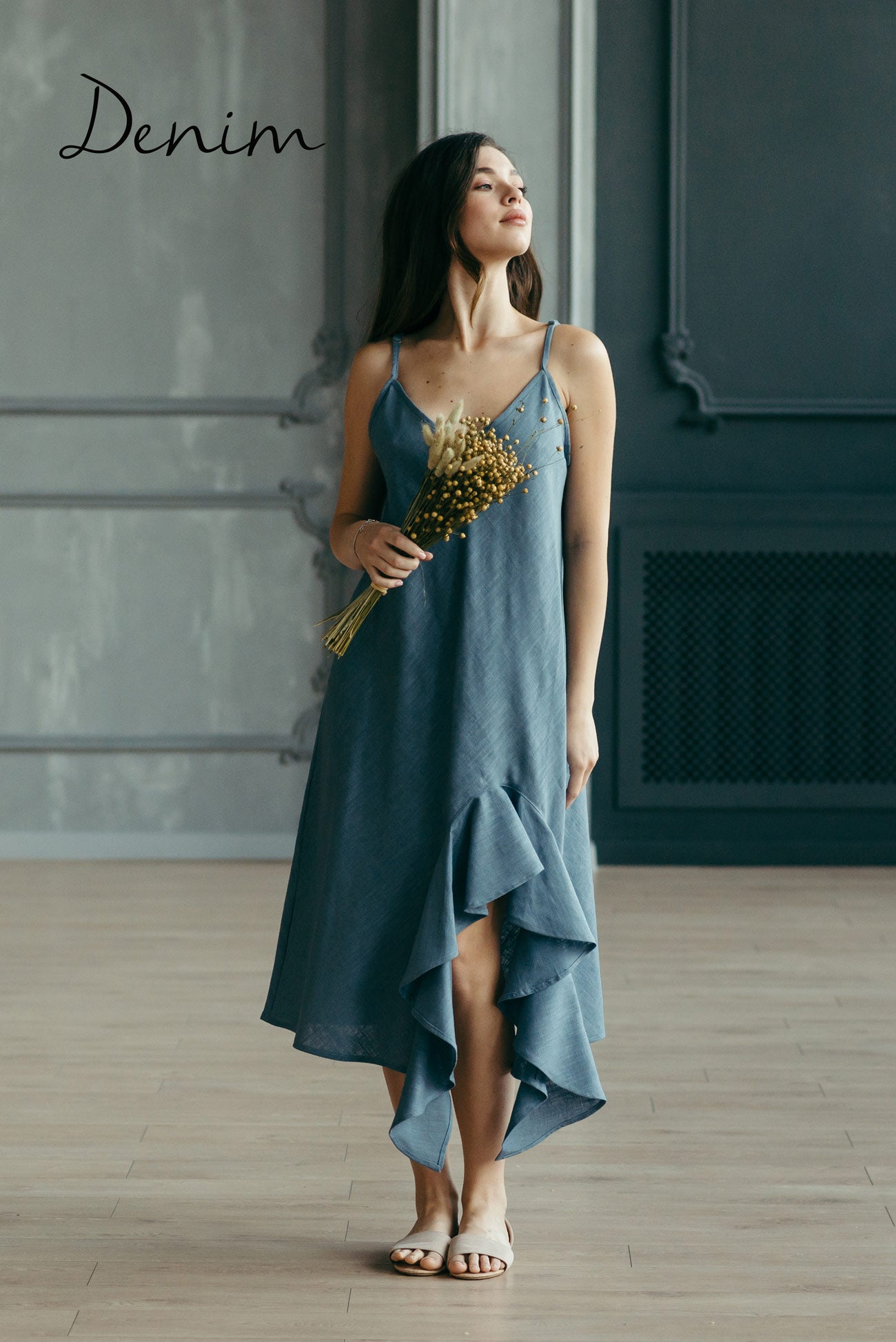 Asymmetric Linen Slip Dress