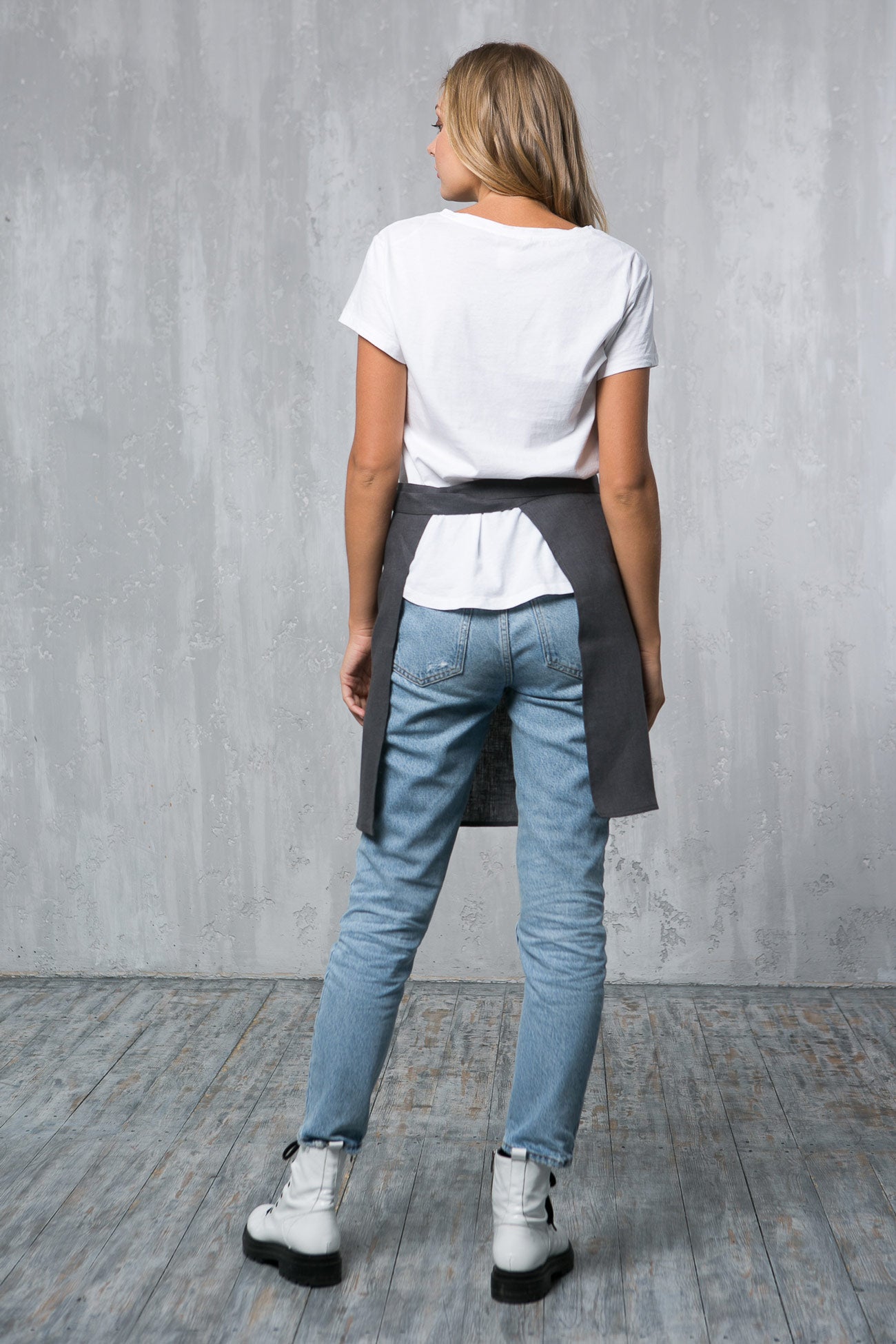 Natural Linen Half Apron with Pockets