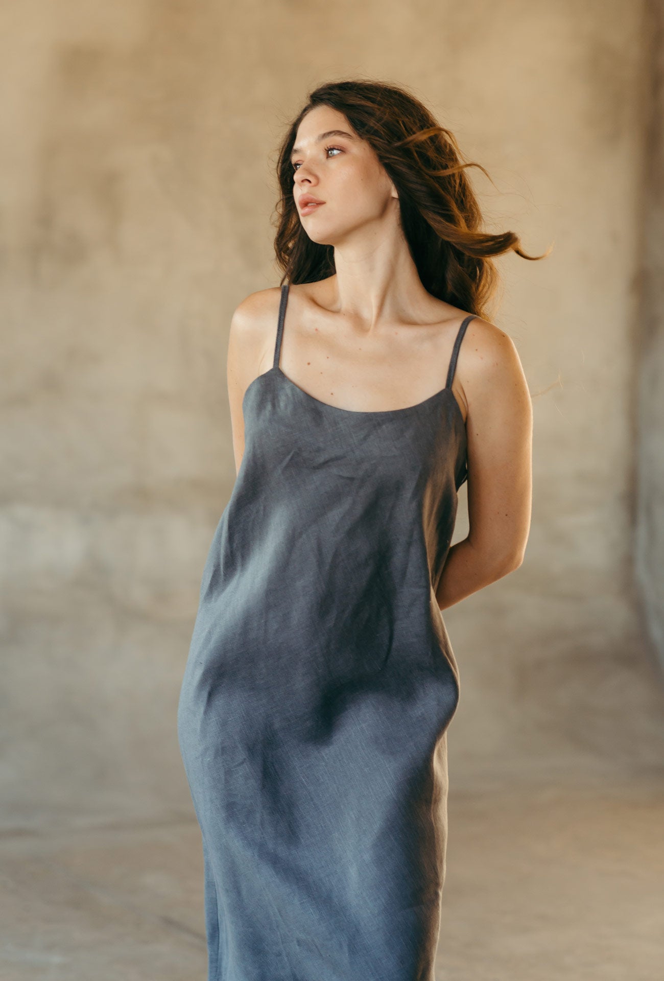 Linen Midi Slip Dress