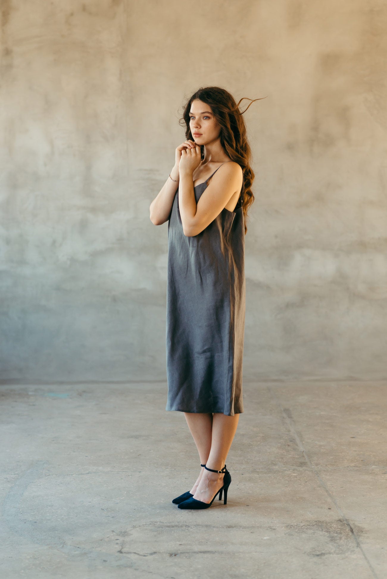Linen Midi Slip Dress