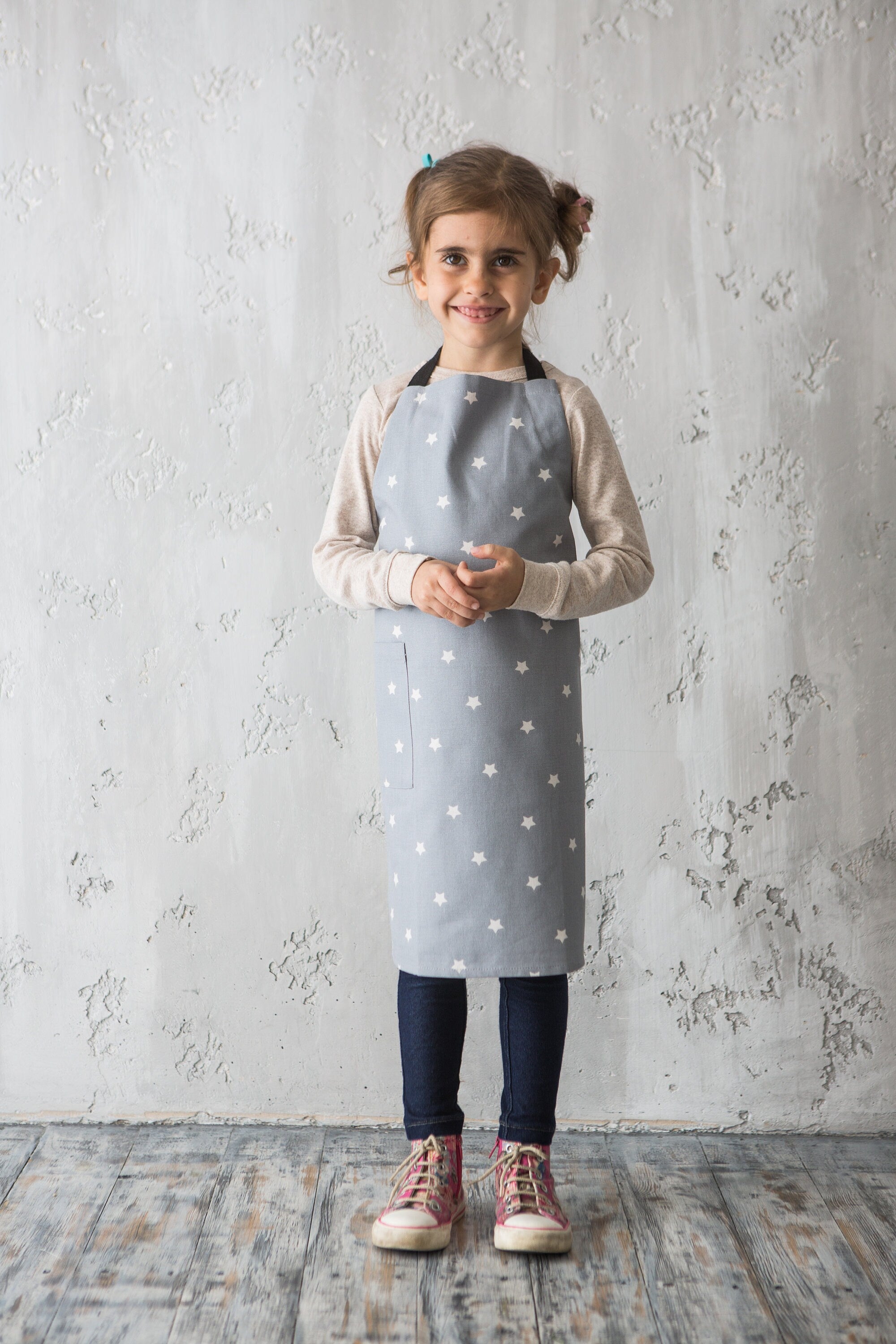 Matching Cotton Aprons | Grey Canvas Star Aprons for Kids