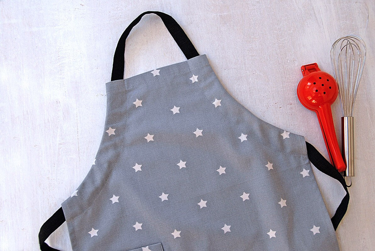 Matching Cotton Aprons | Grey Canvas Star Aprons for Kids