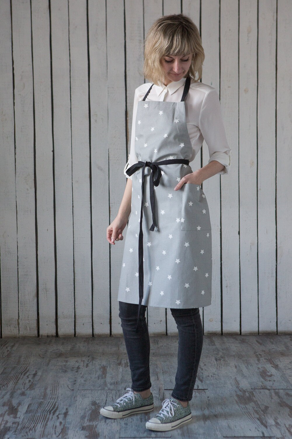 Matching Cotton Aprons | Grey Canvas Star Aprons for Kids