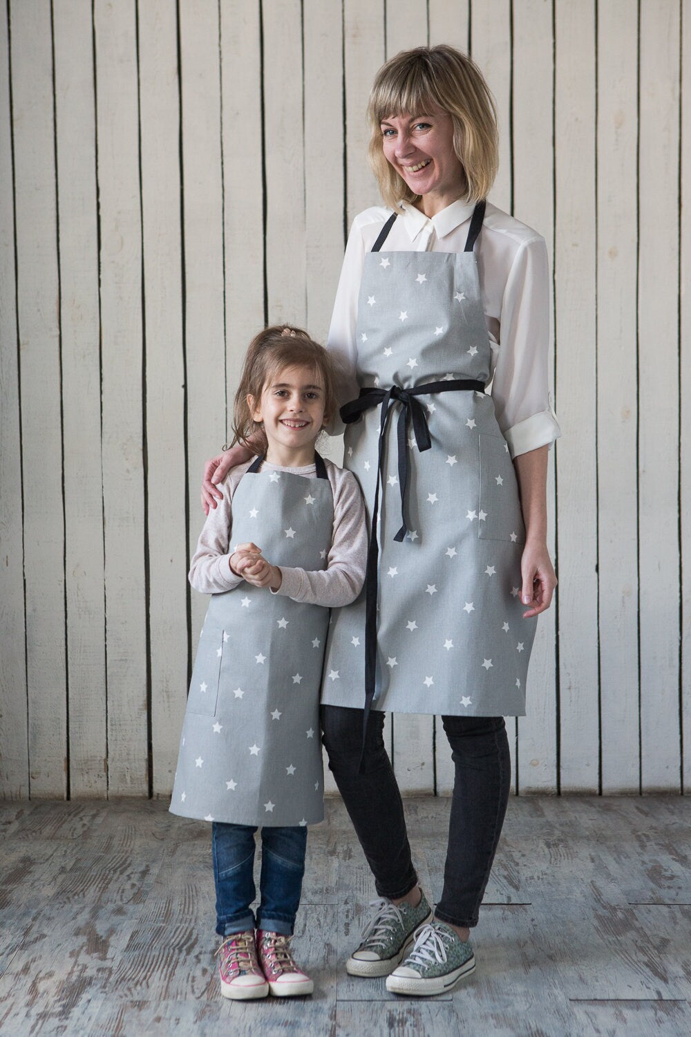Matching Cotton Aprons | Grey Canvas Star Aprons for Kids