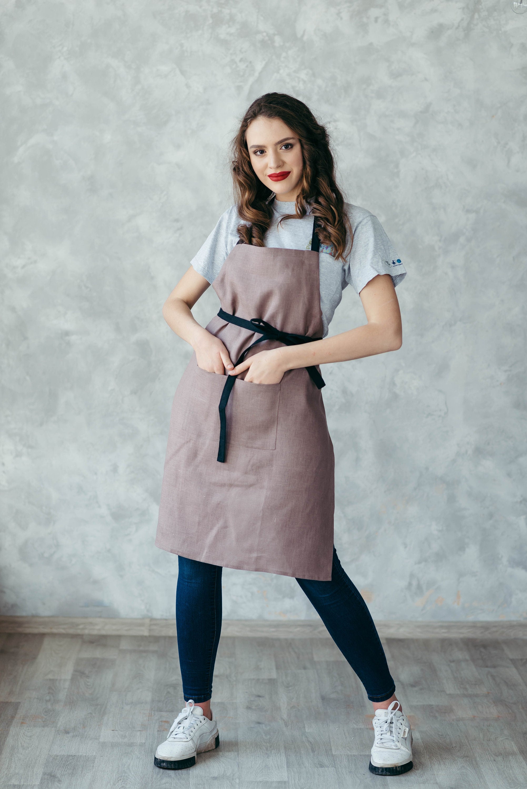 Minimalist Unisex Linen Aprons with Pockets
