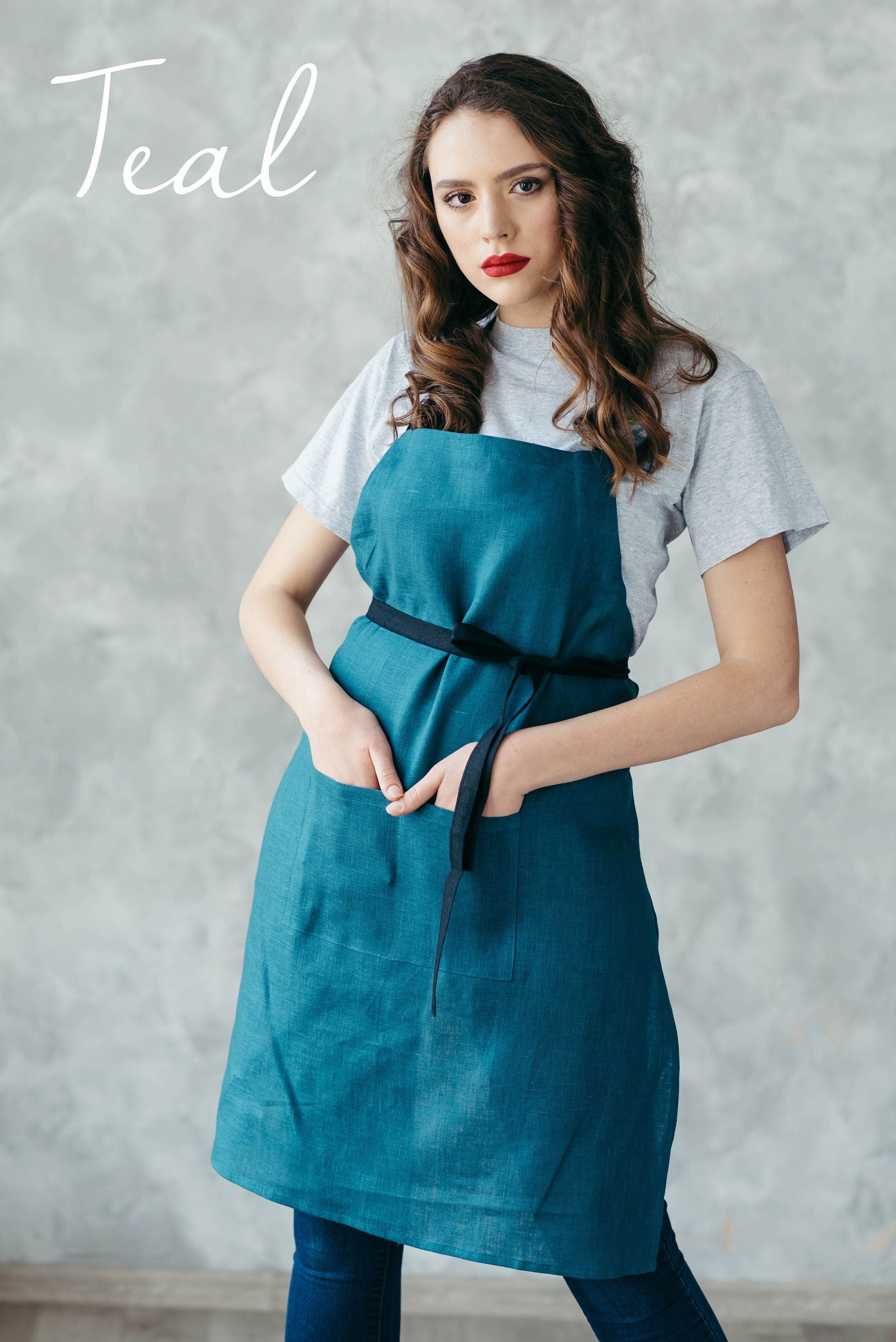 Minimalist Unisex Linen Aprons with Pockets