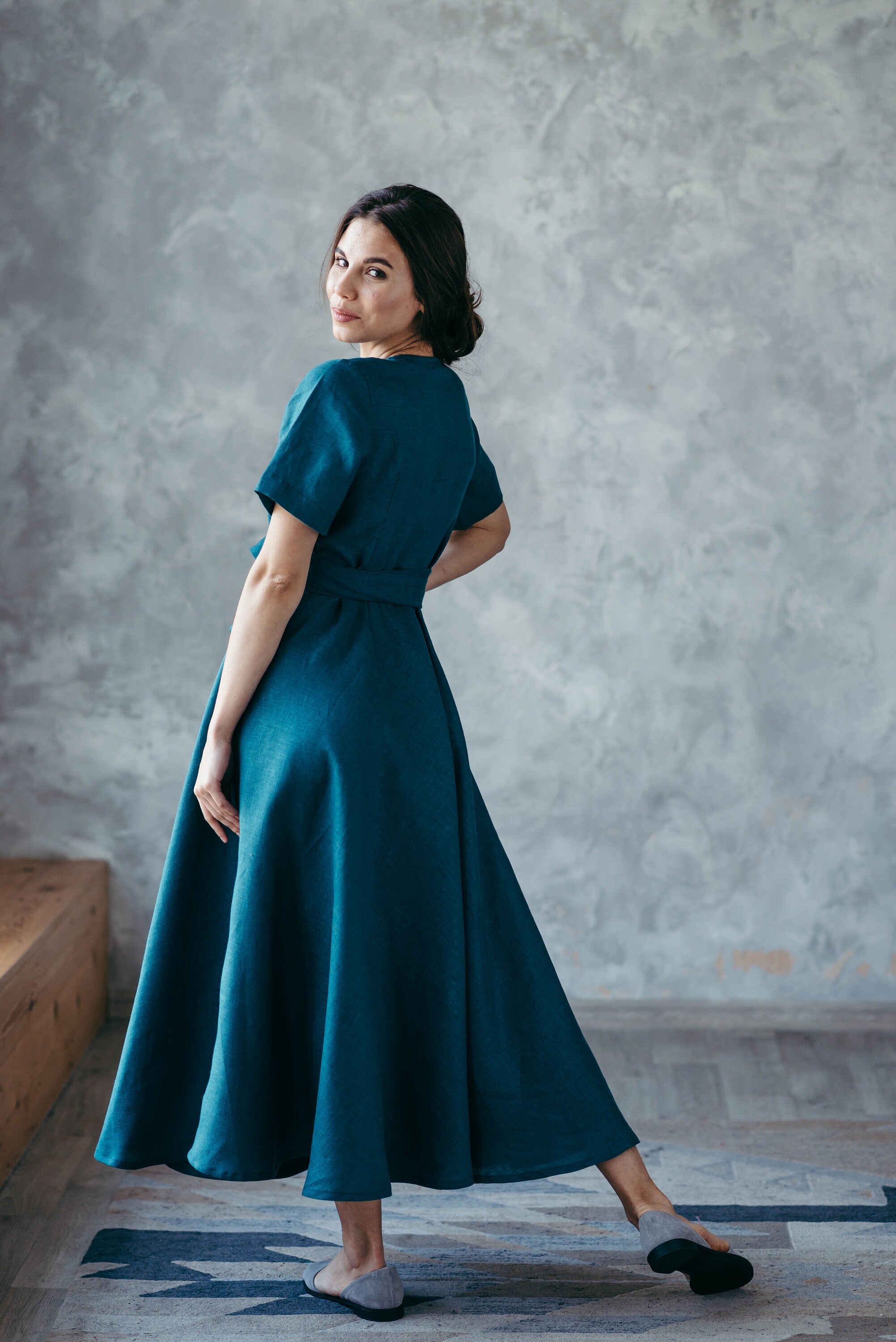 Midi Linen Wrap Dress | Plum