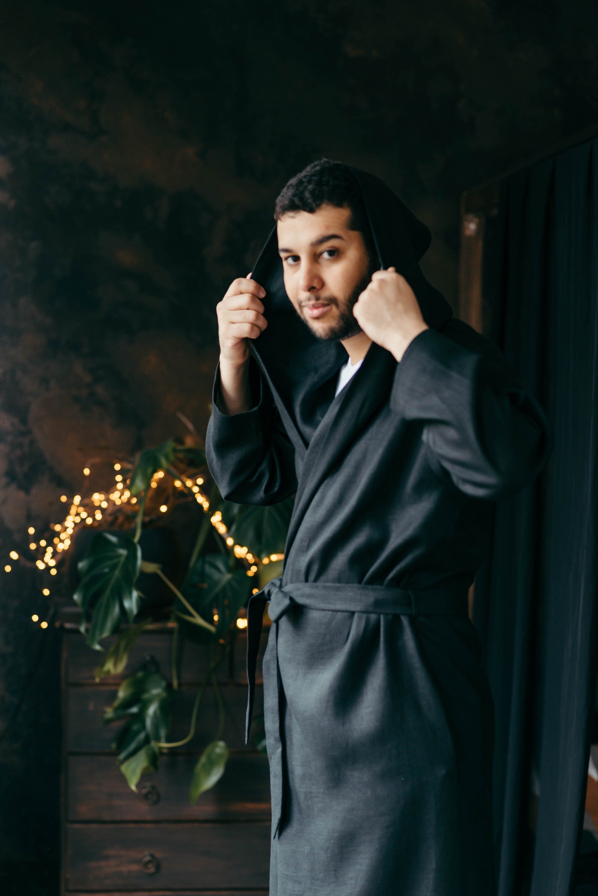 Men’s Linen Robe with Hood