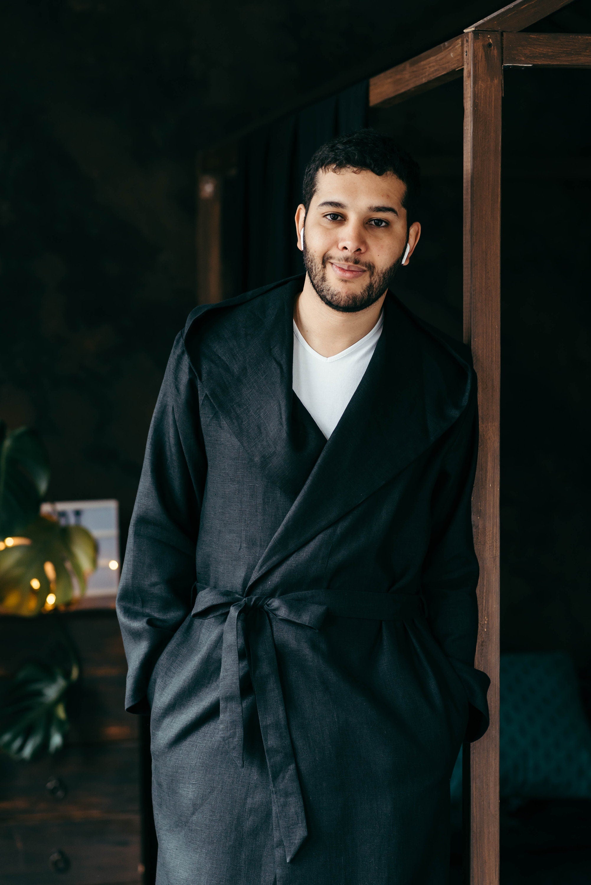 Men’s Linen Robe with Hood