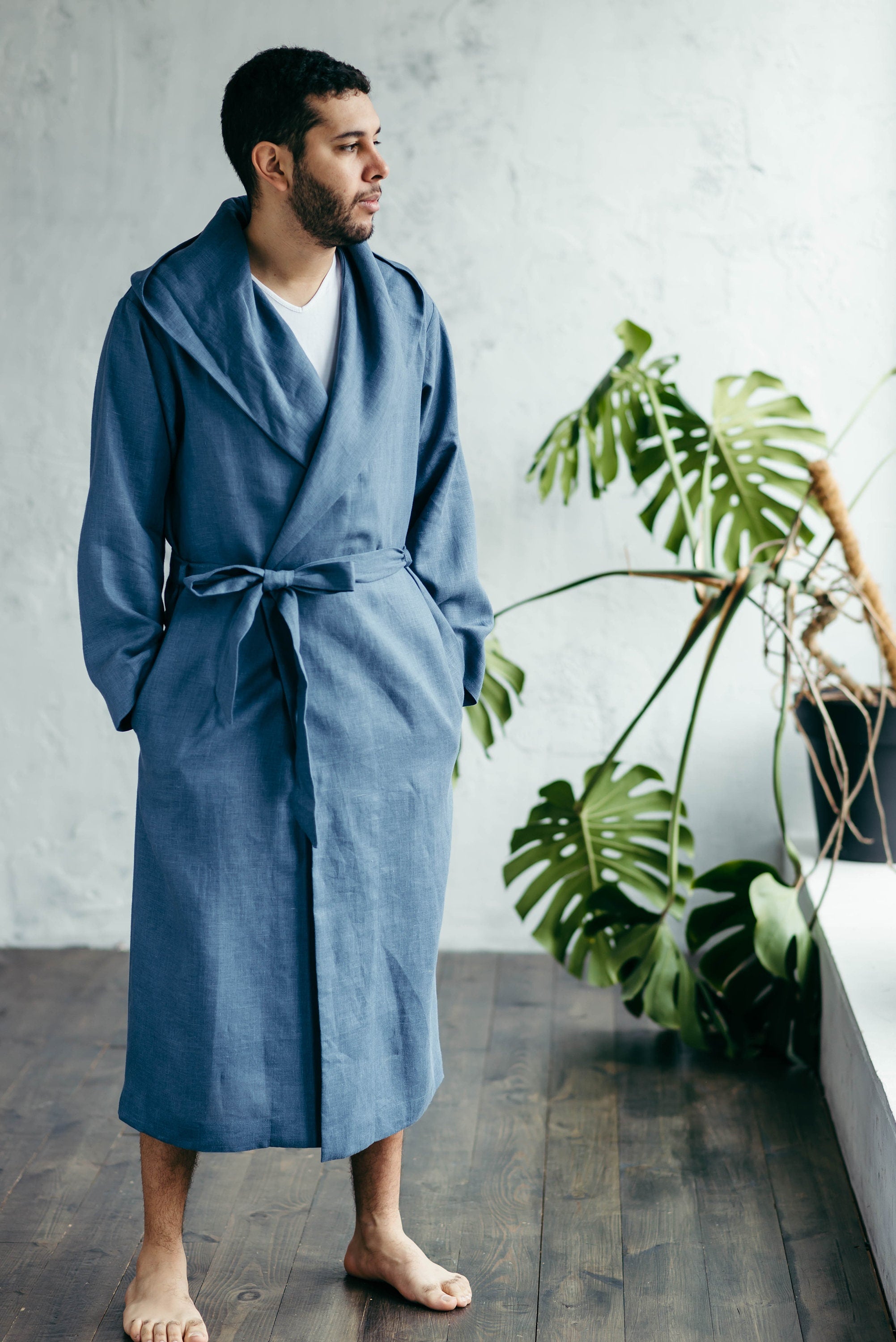 Men’s Linen Robe with Hood