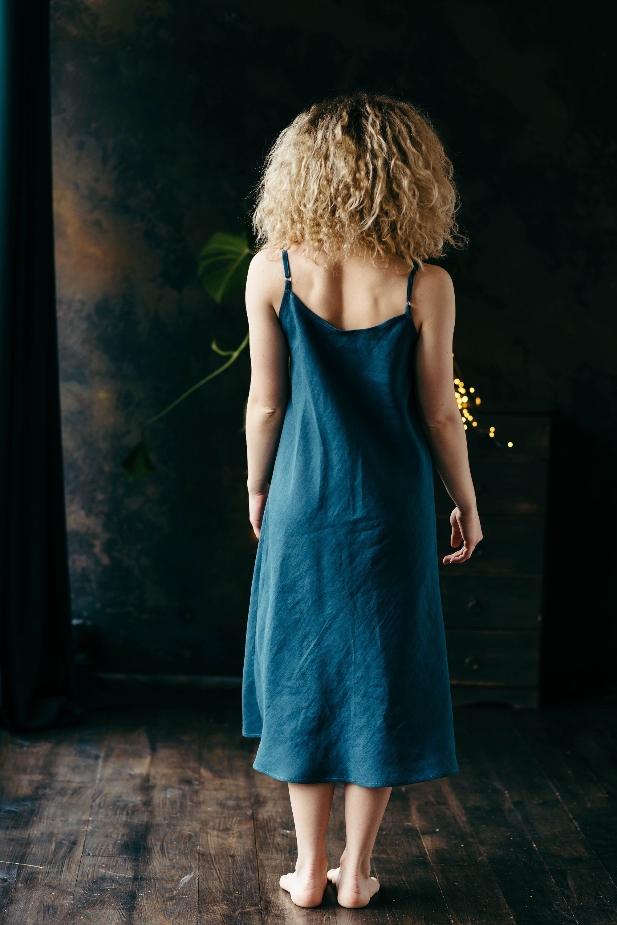 Asymmetric Linen Slip Dress