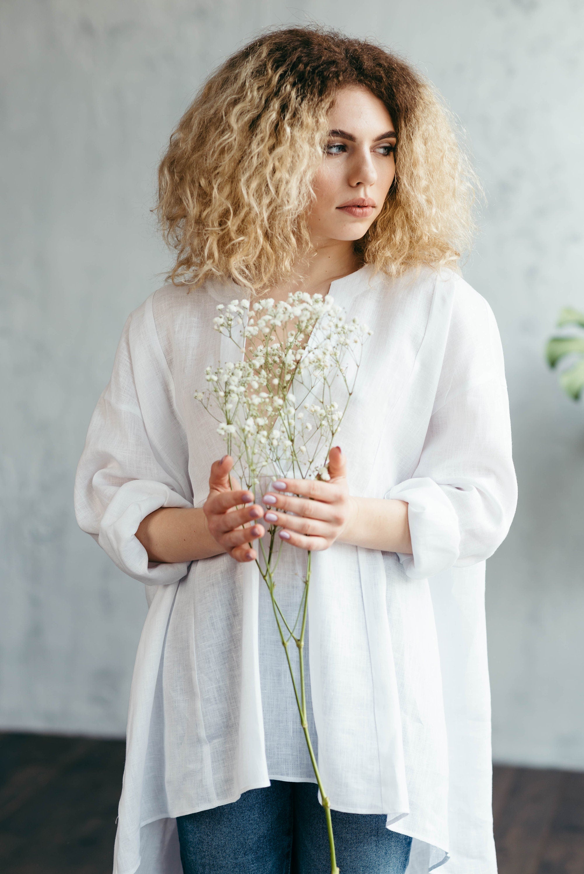 Blue Oversized Linen Shirt