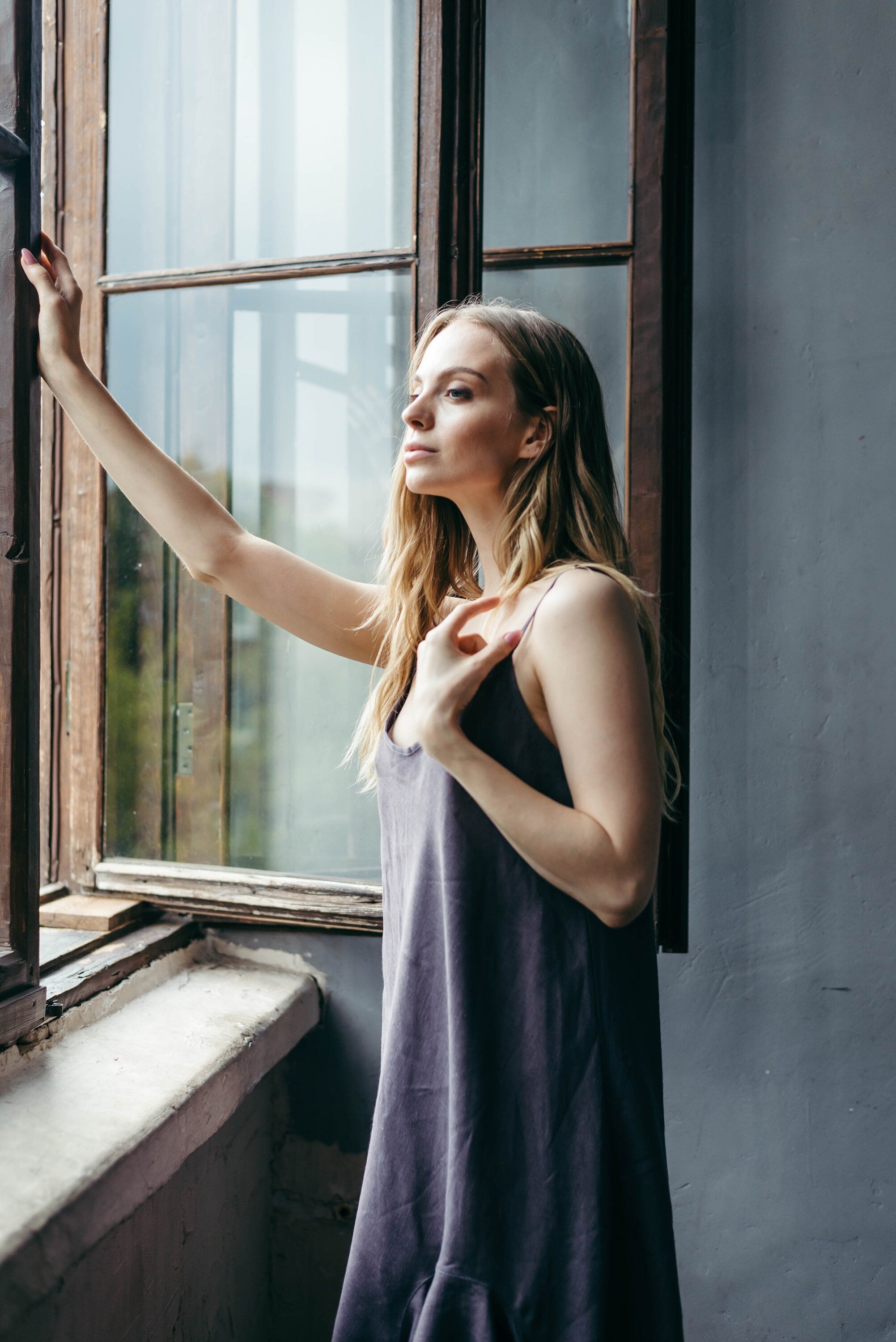Asymmetric Linen Slip Dress