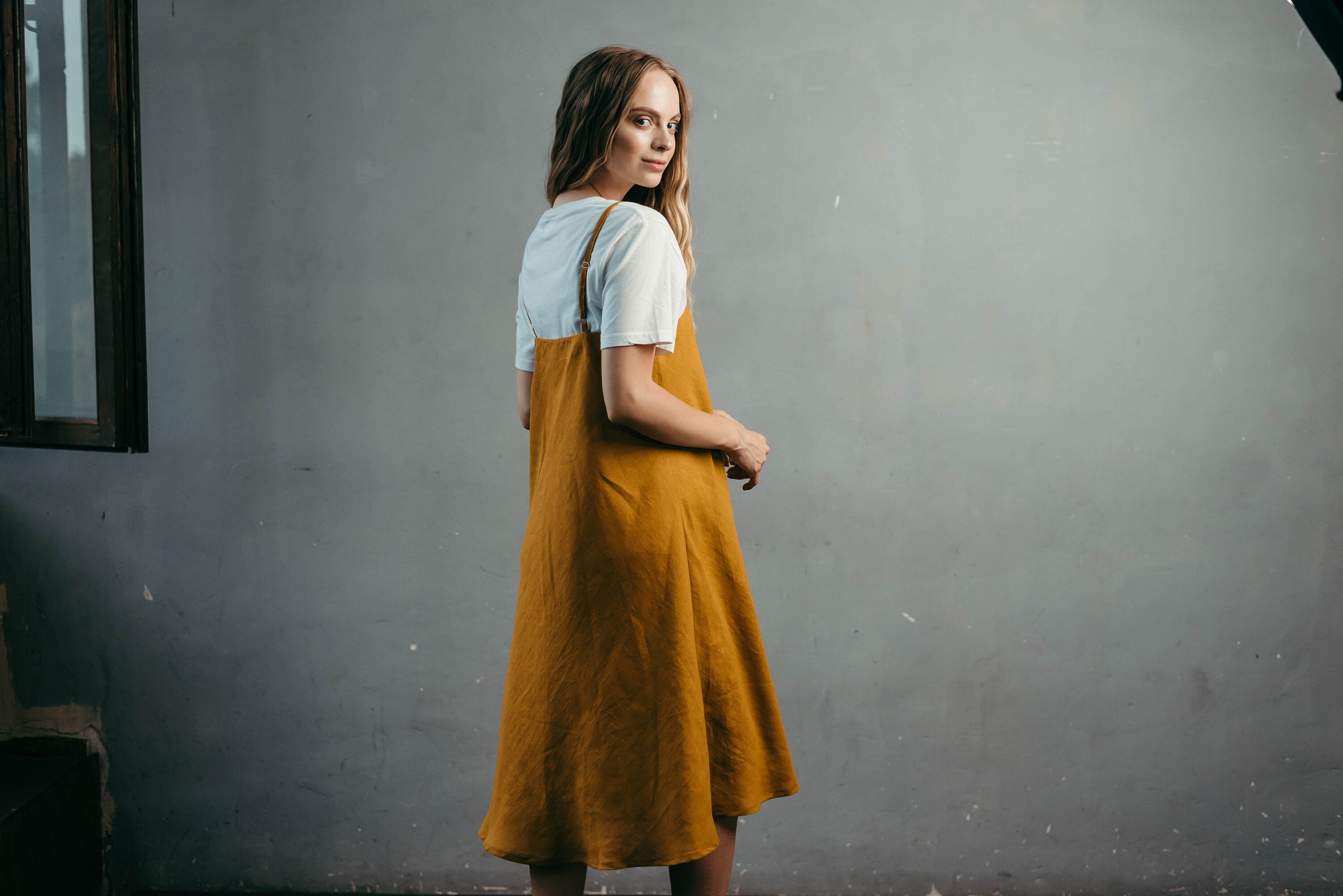 Green Linen Slip Dress