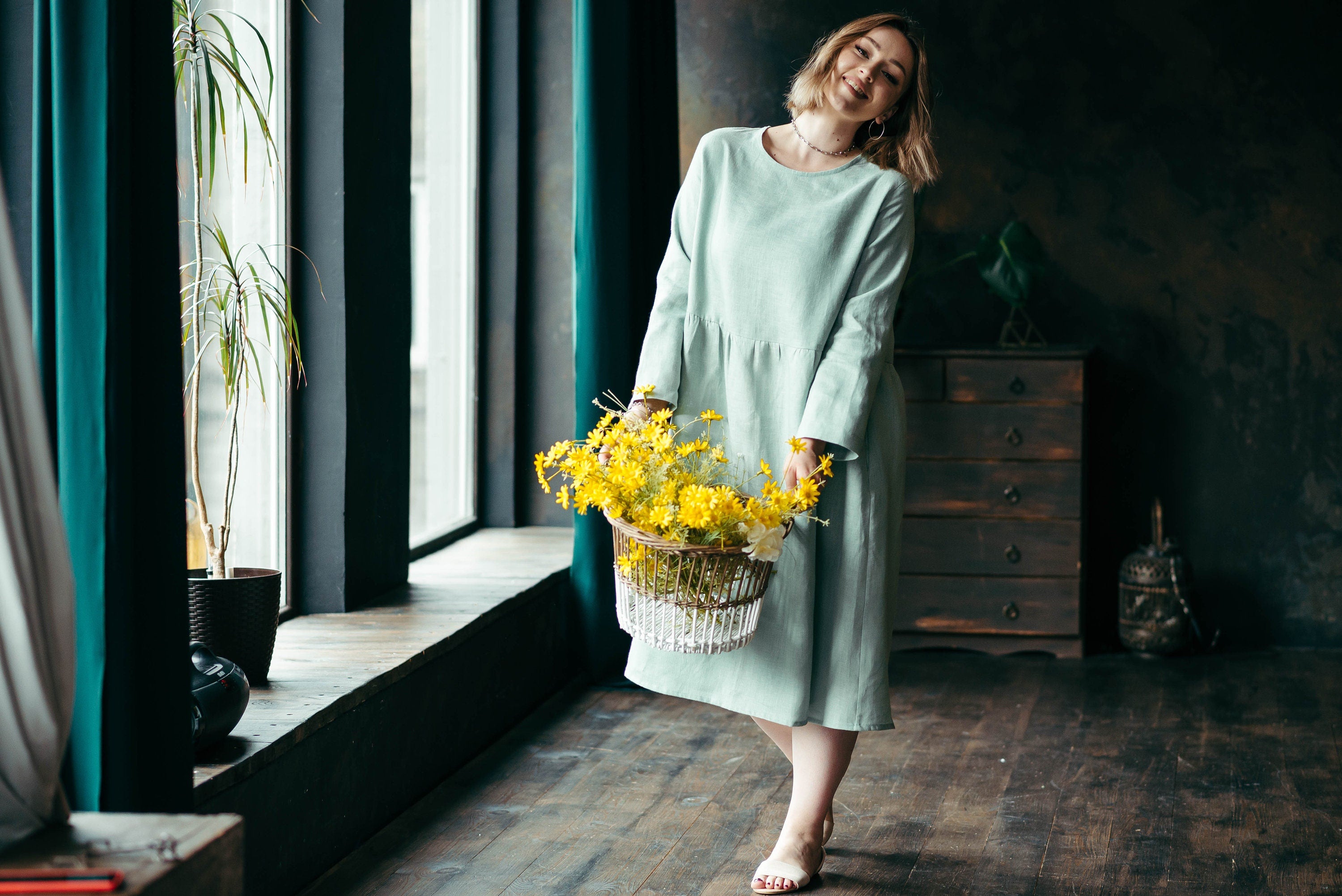 Relaxed Linen Smock Dress