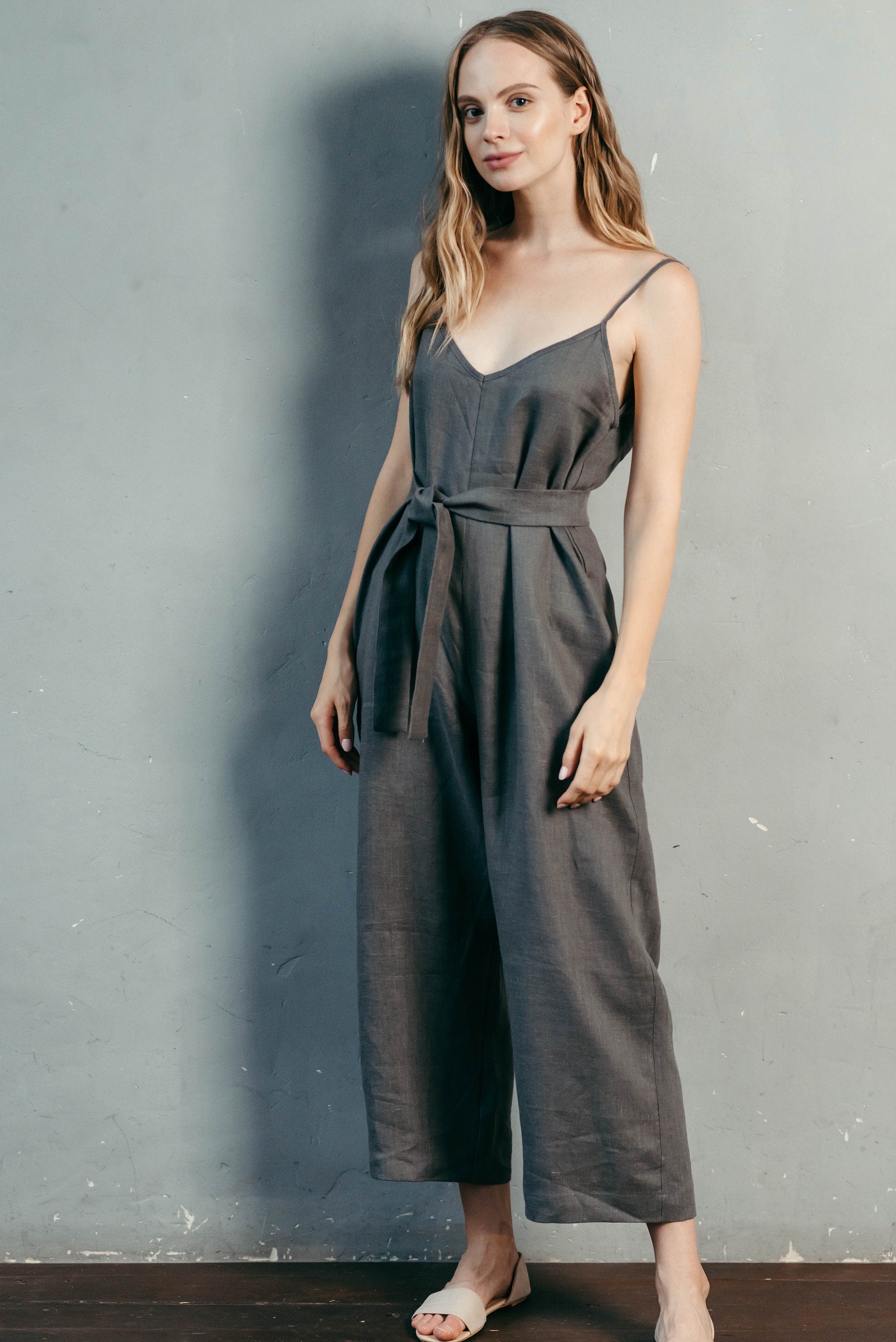 Wide Leg Linen Jumpsuit | Black