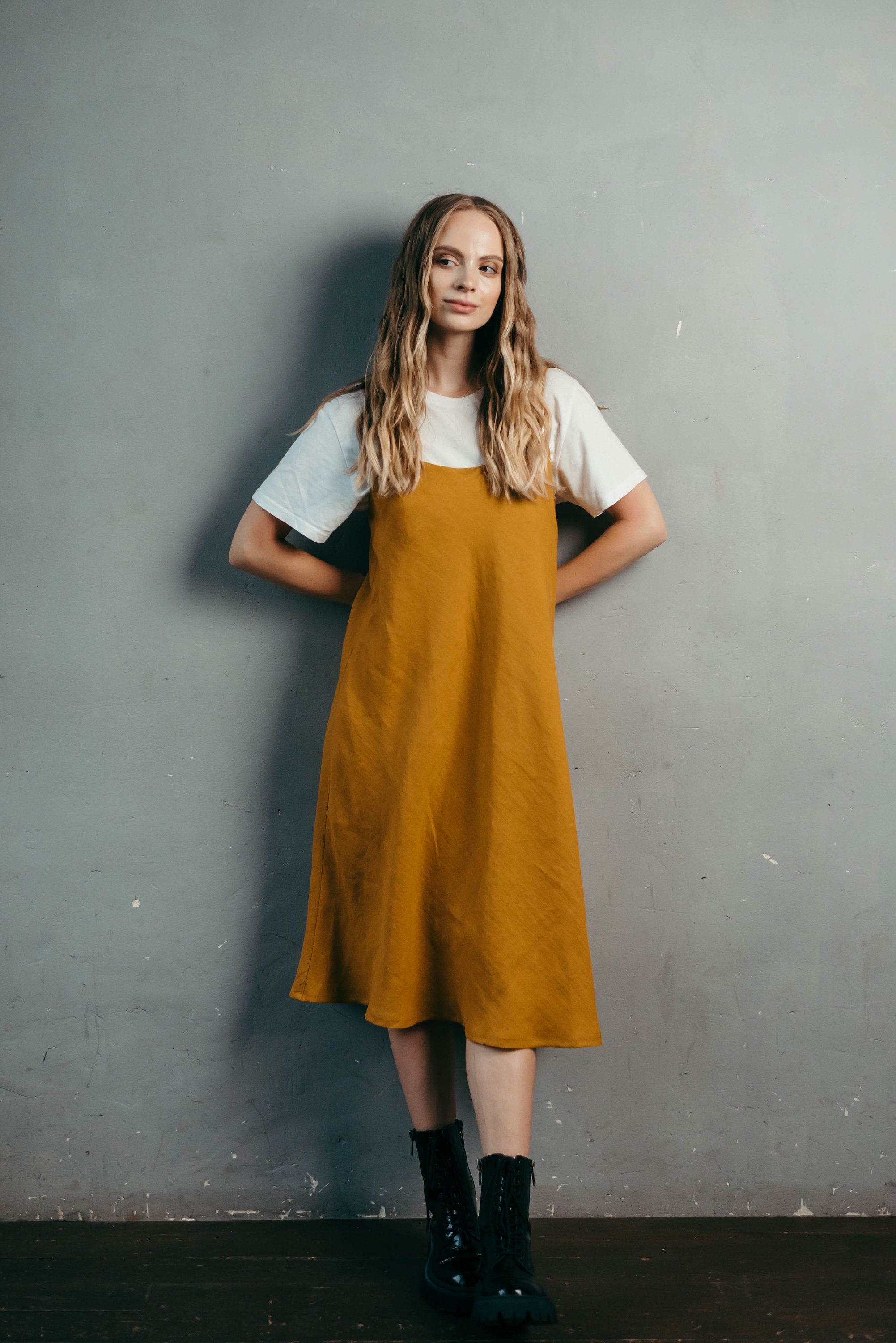 Green Linen Slip Dress