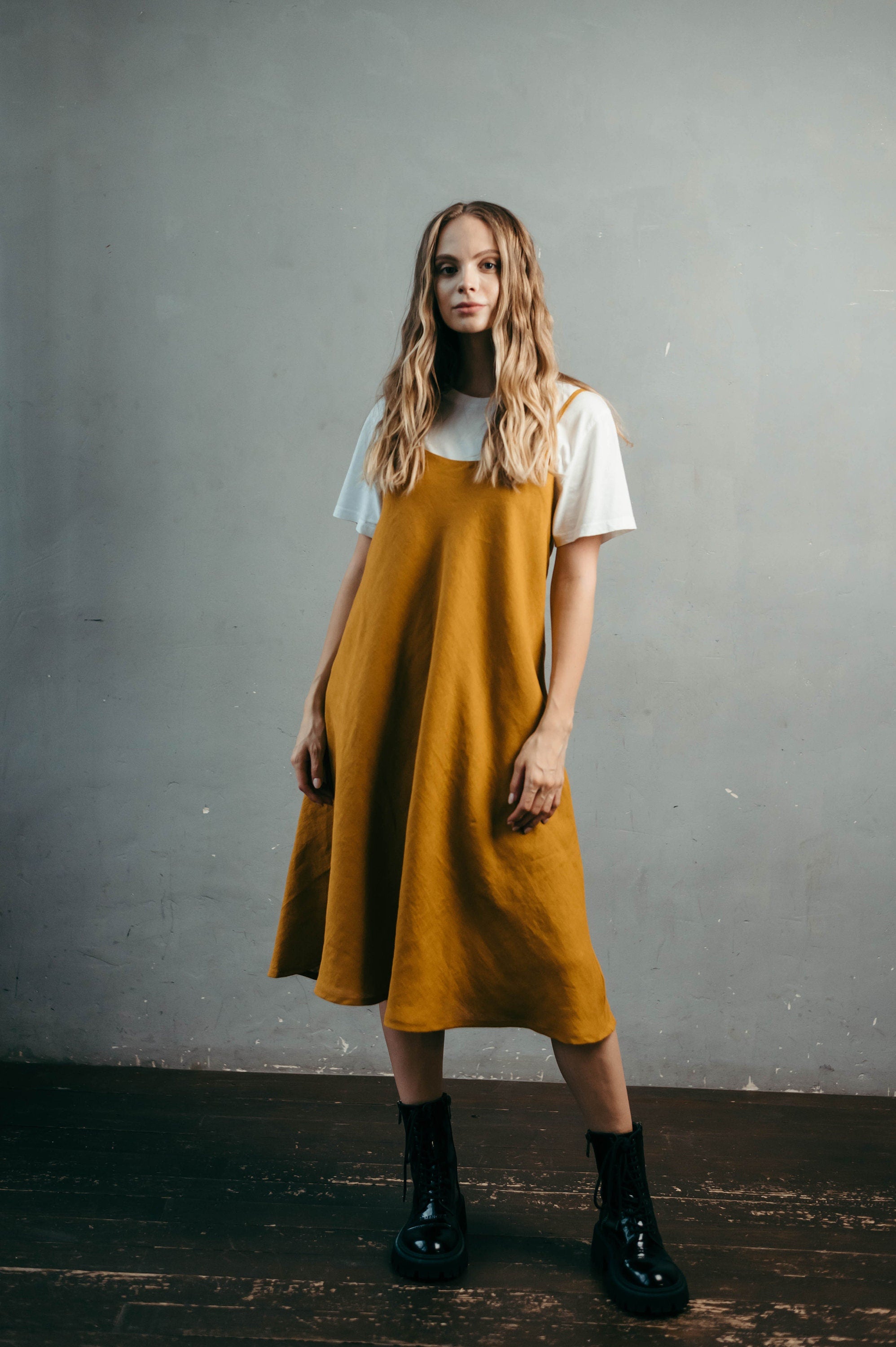 Green Linen Slip Dress