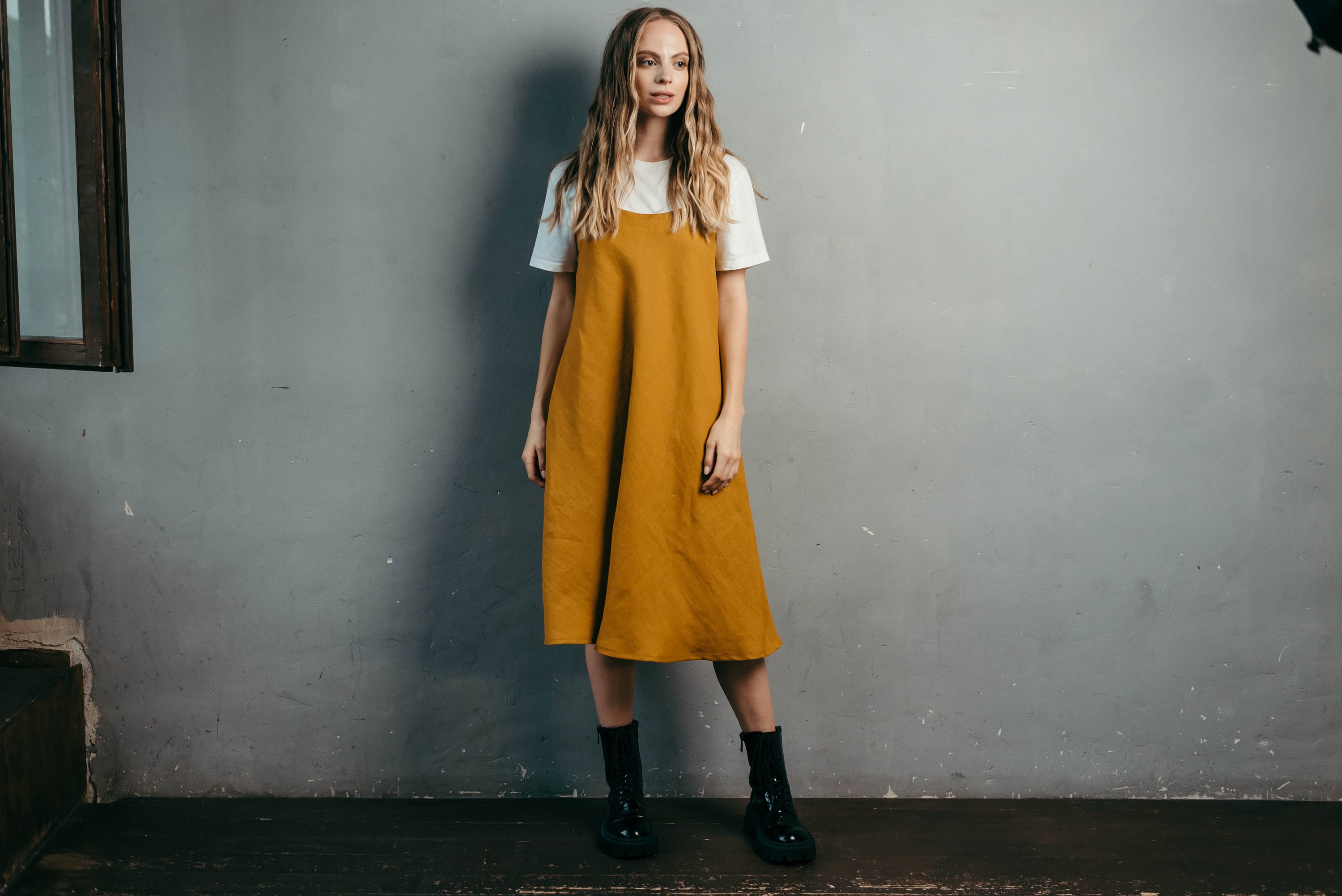 Green Linen Slip Dress