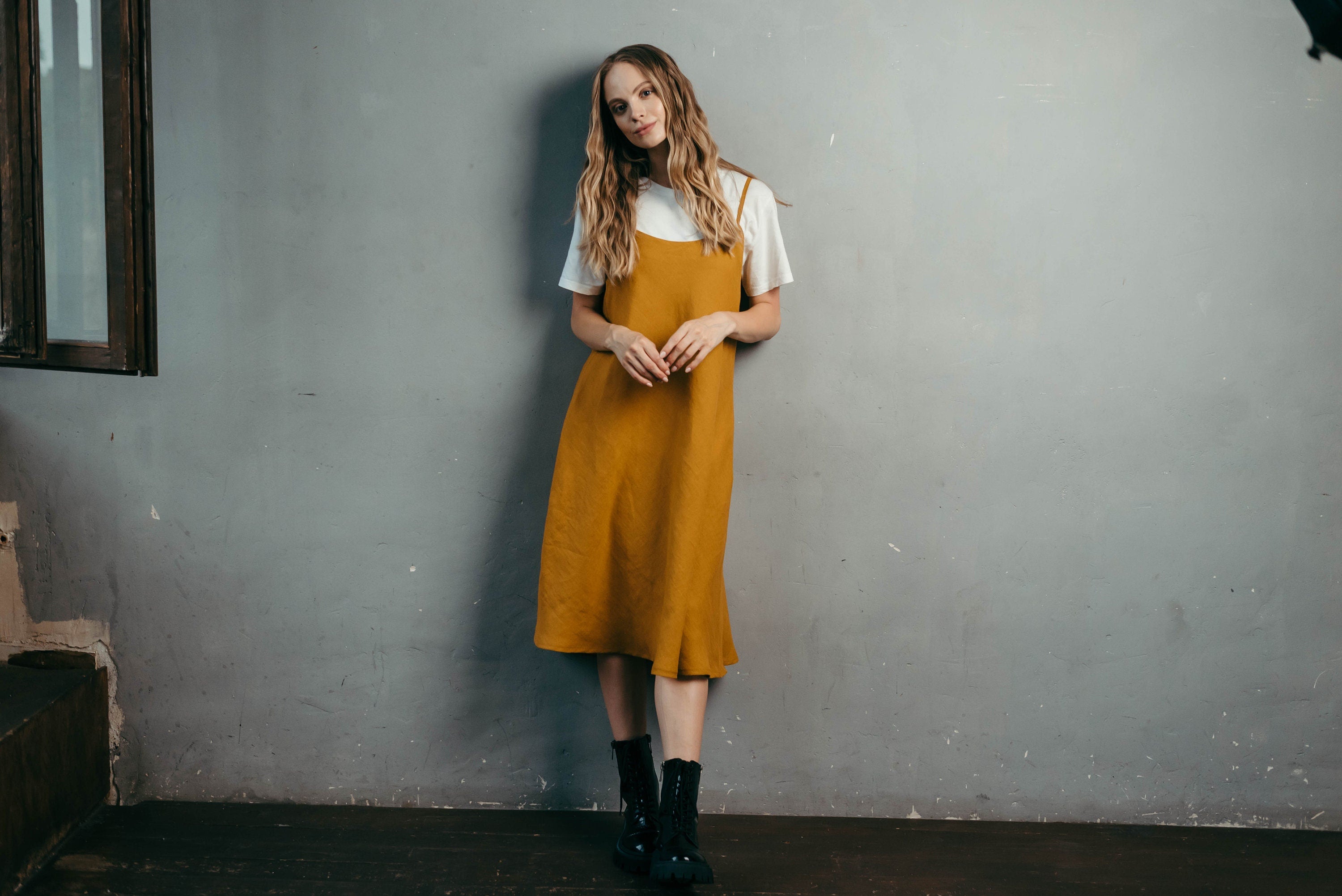 Green Linen Slip Dress