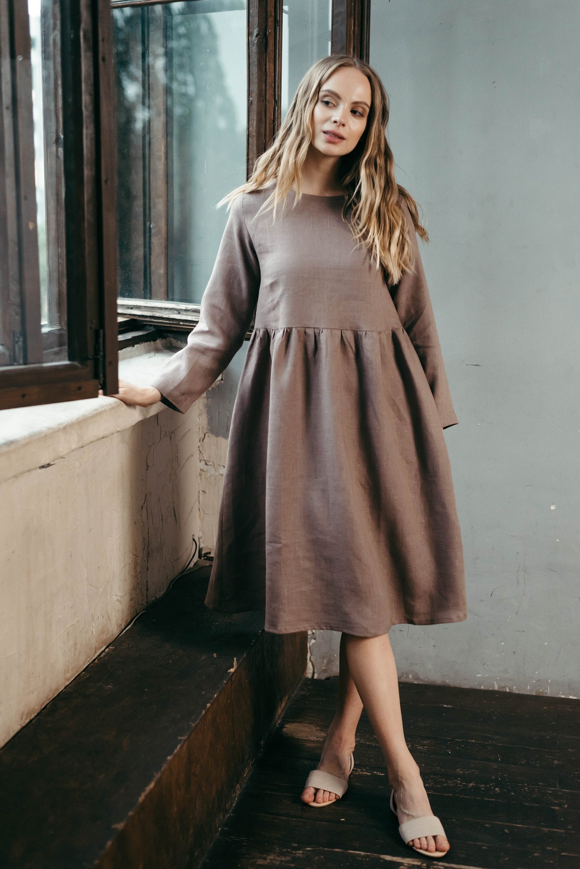 Relaxed Linen Smock Dress