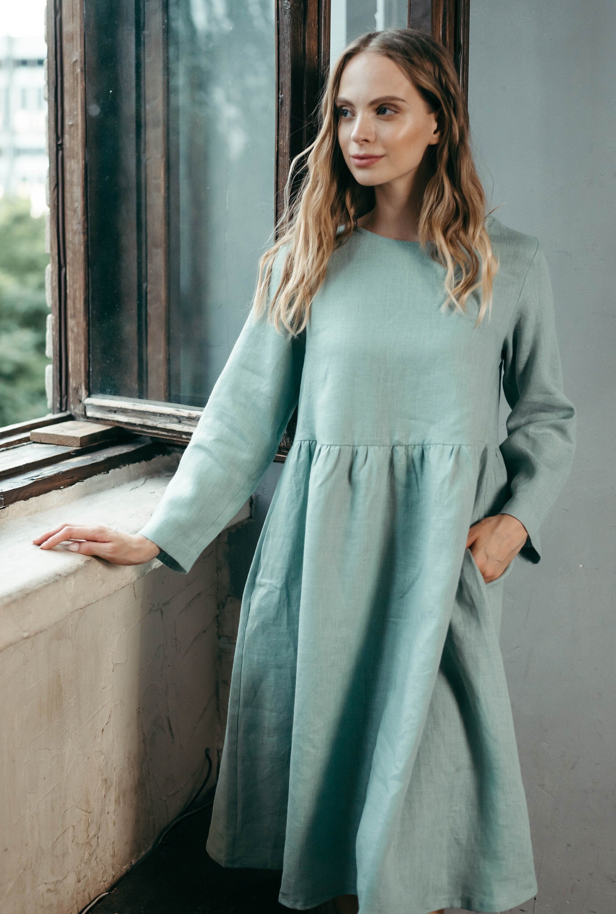 Relaxed Linen Smock Dress