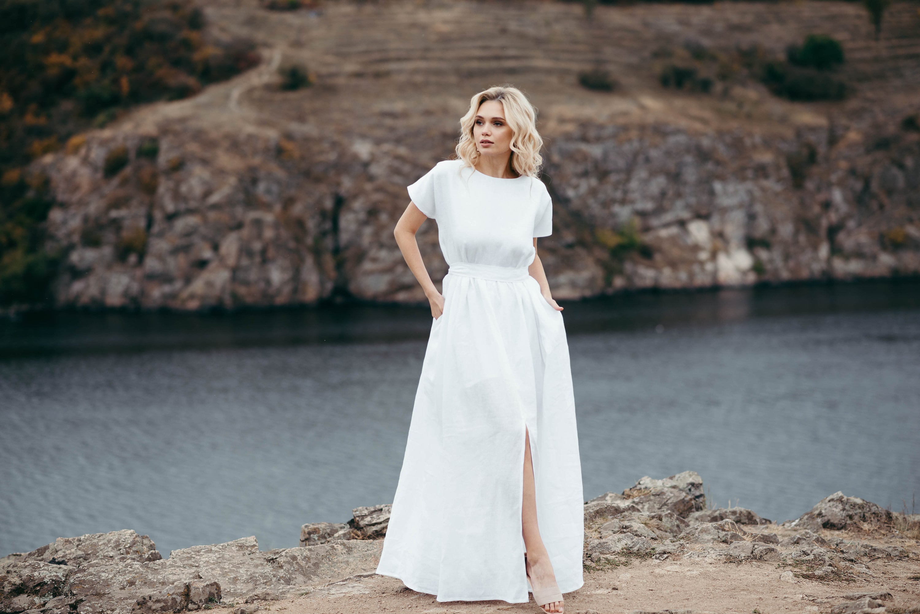 Simple Linen Wedding Dress | Open Back