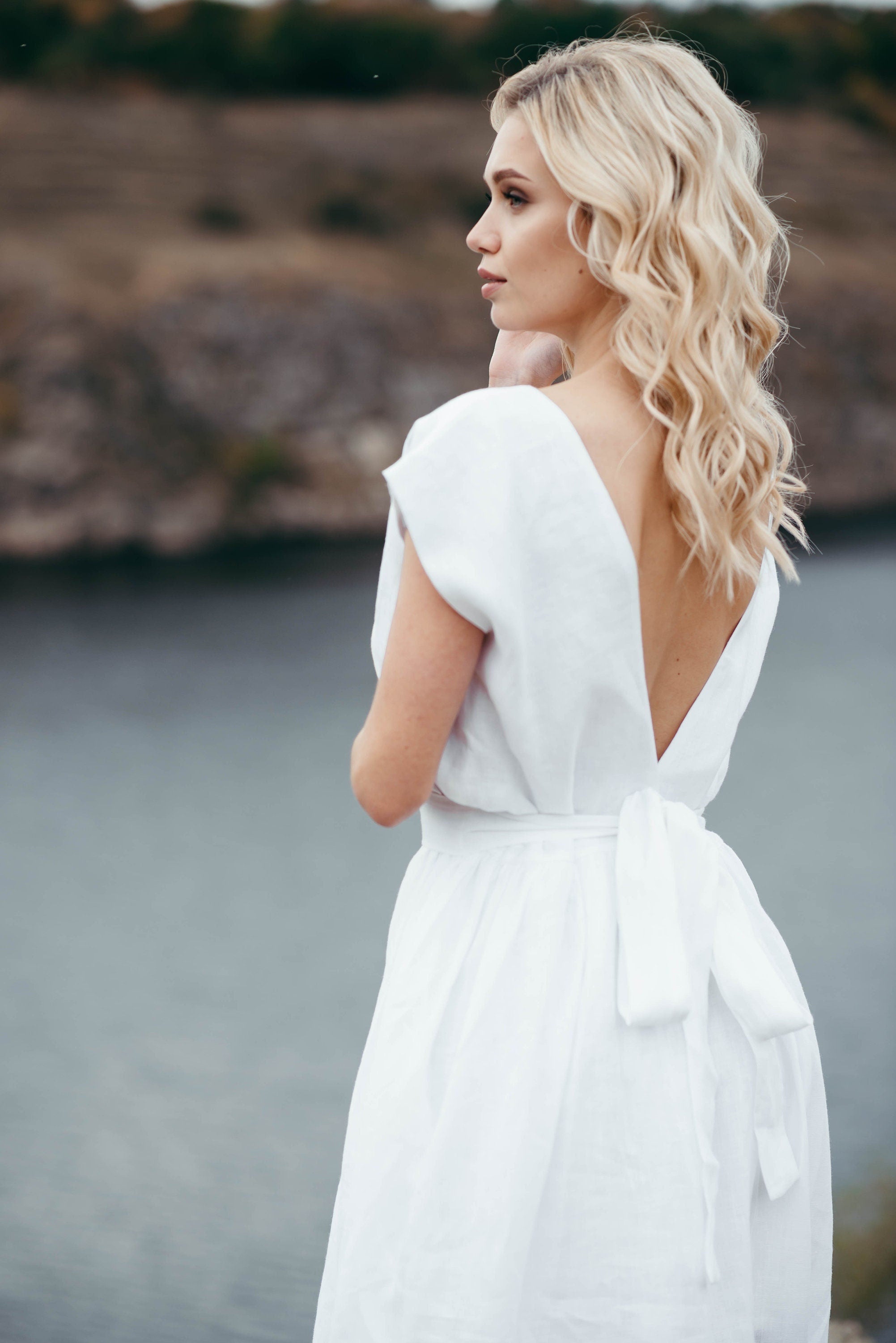 Simple Linen Wedding Dress | Open Back