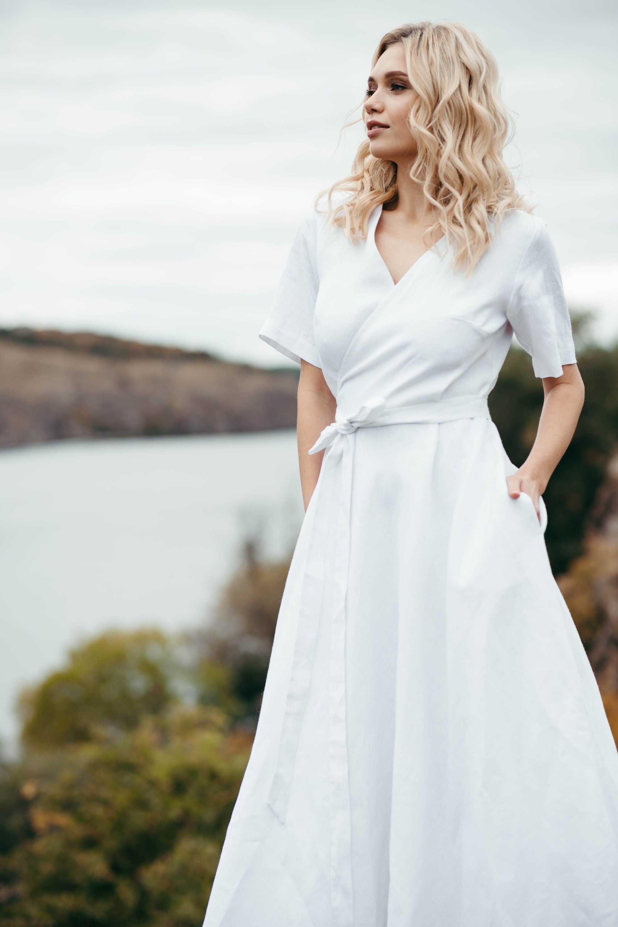 Simple Linen Wedding Dress | Short Sleeve
