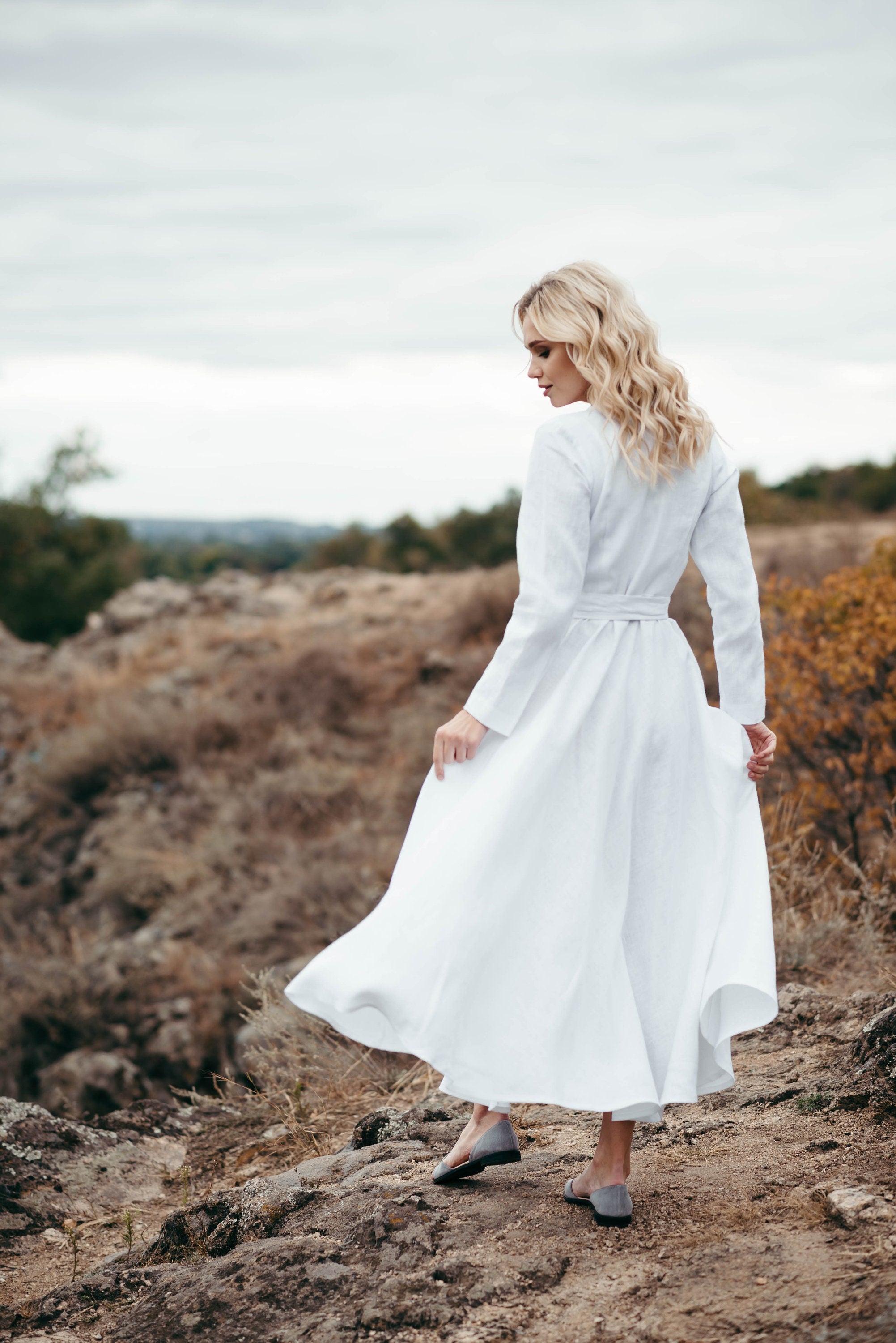 Simple Linen Wedding Dress | Short Sleeve