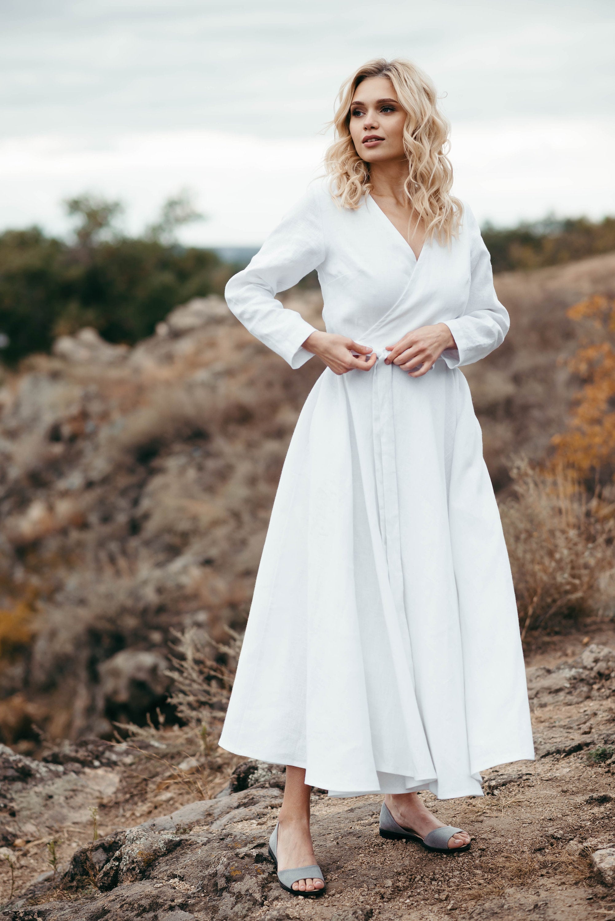 Simple Linen Wedding Dress | Short Sleeve