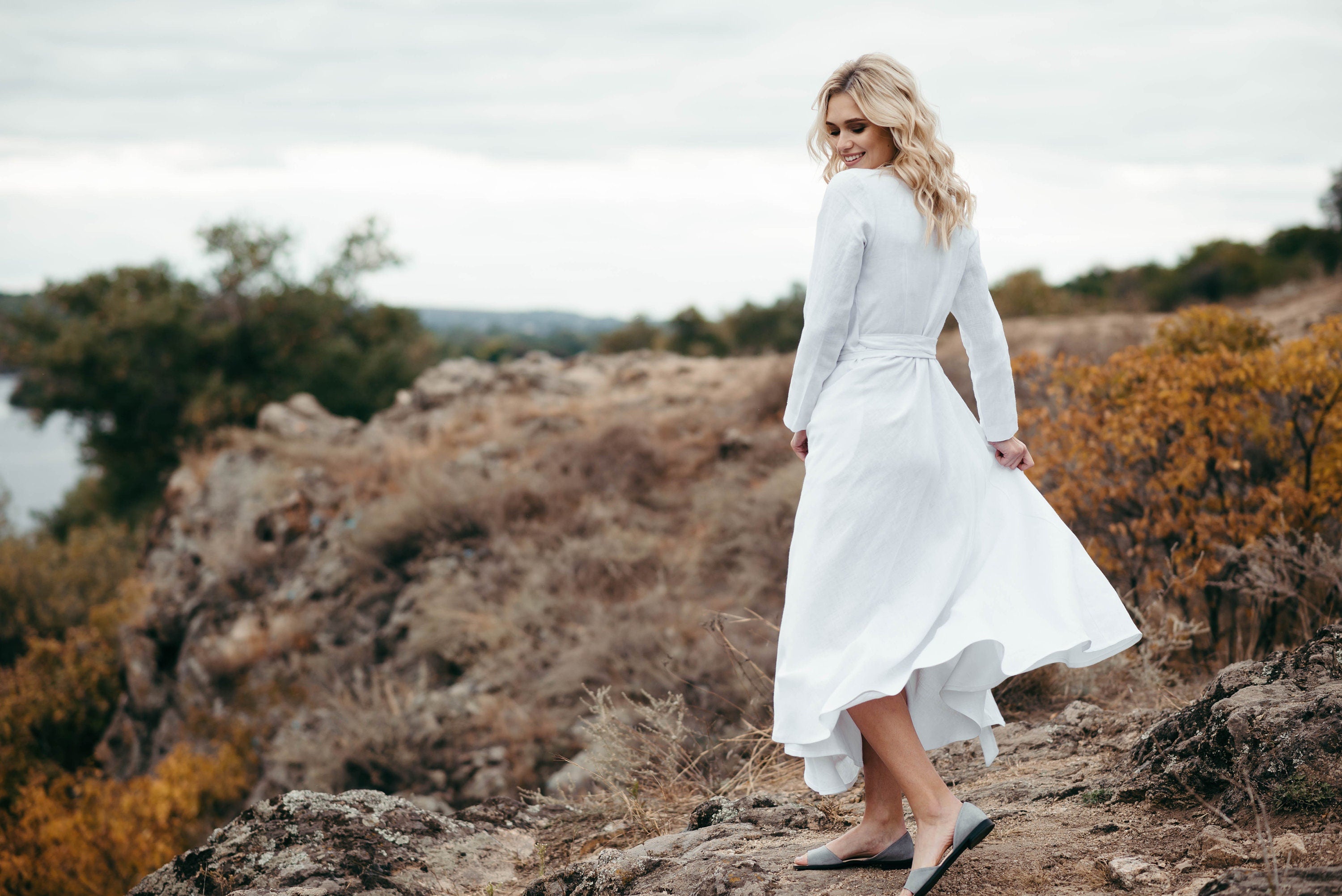 Simple Linen Wedding Dress | Short Sleeve